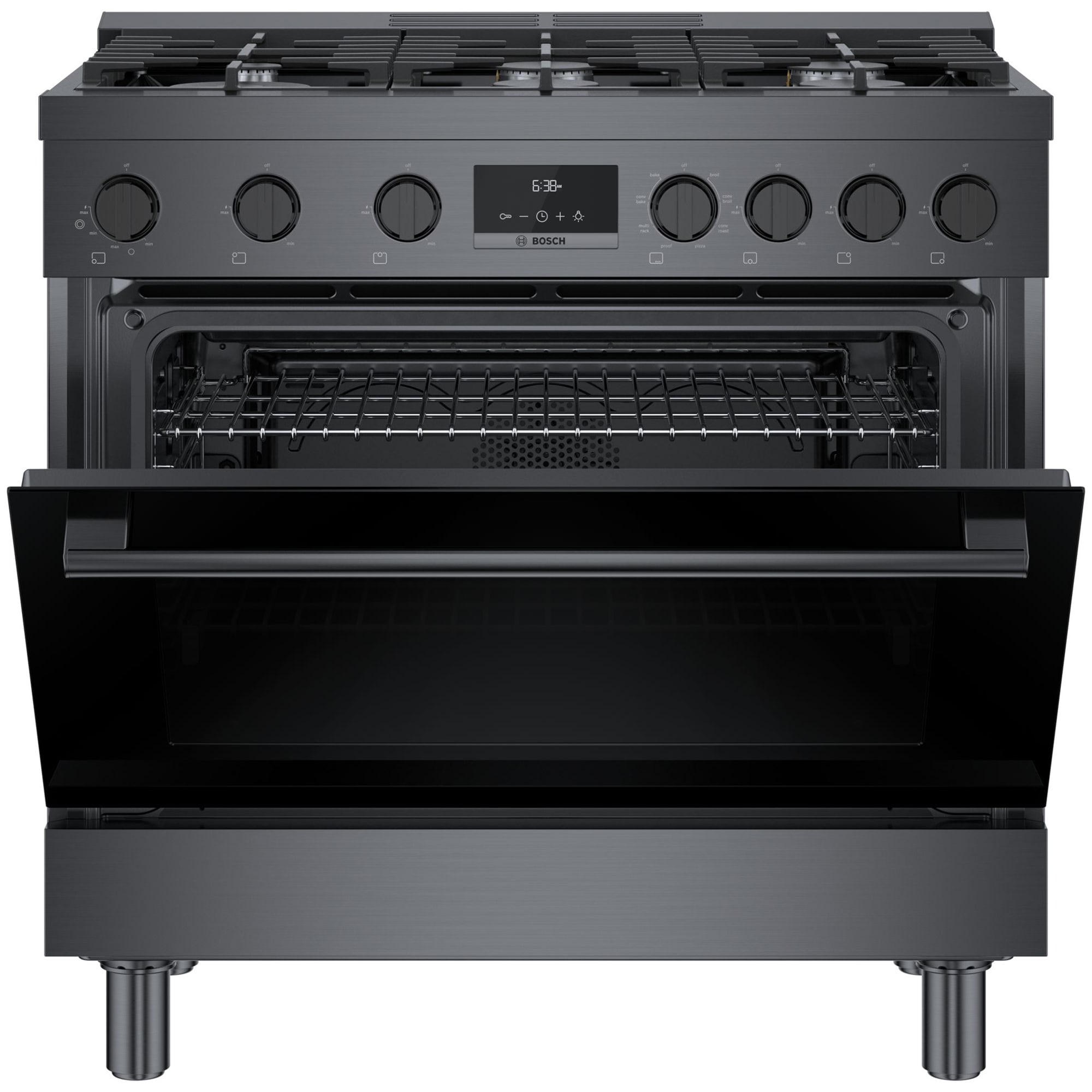 Bosch 800 Series 36 in. 3.7 cu. ft. True European Convection Dual Fuel Range with 6 Sealed Burners - Black Stainless Steel, , hires