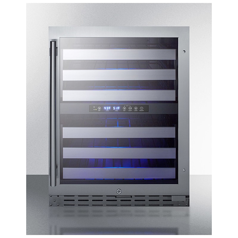 Summit 24 in. Undercounter Wine Cooler with Wire Racks, Dual Temperature Zones & 46 Bottle Capacity - Stainless Steel, , hires