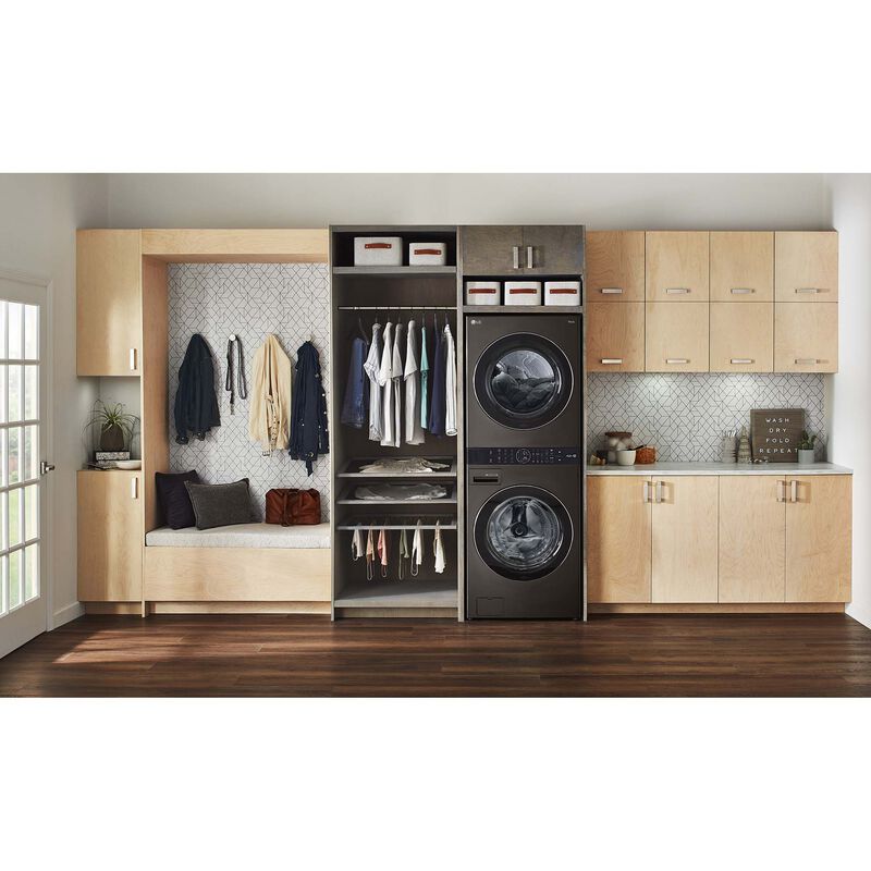 LG 27 in. WashTower with 4.5 cu. ft. Washer with 10 Wash Programs & 7.4 cu. ft. Electric Dryer with 9 Dryer Programs, Sensor Dry & Wrinkle Care - Black Steel, Black Steel, hires
