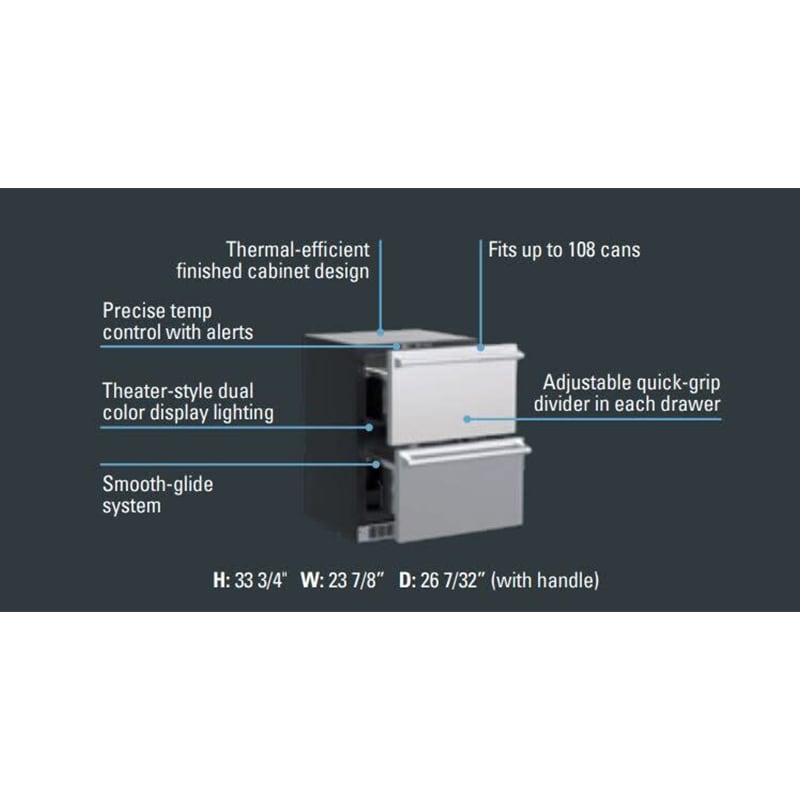 Marvel Professional Series 24 in. 5 cu. ft. Double Refrigerator Drawers - Stainless Steel, , hires