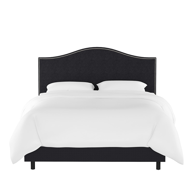 Skyline California King Nail Button Bed in Linen - Black, Black, hires