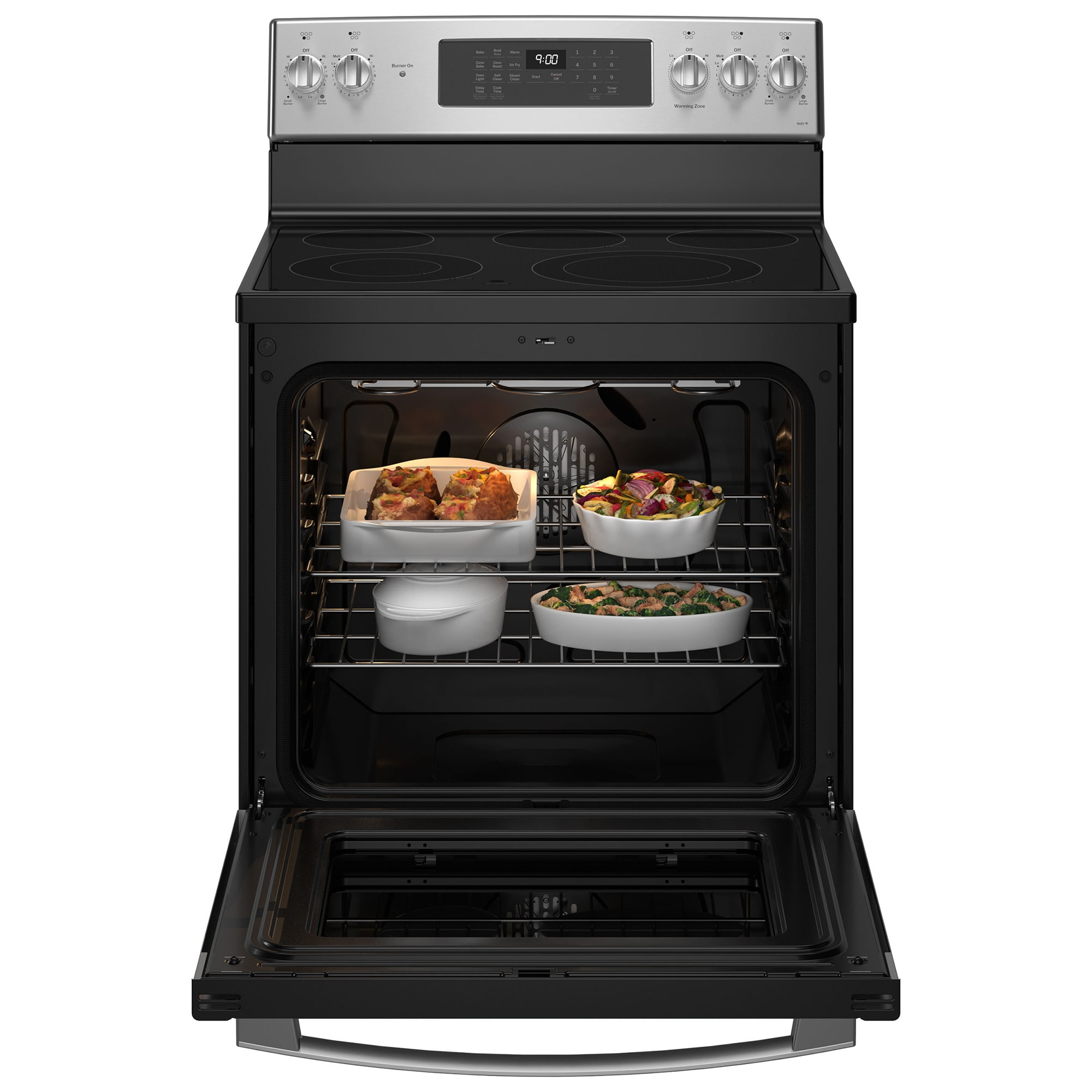 GE Profile 30 in. 6.2 cu. ft. Smart Air Fry True European Convection Electric Range with Radiant Burners - Fingerprint Resistant Stainless, , hires