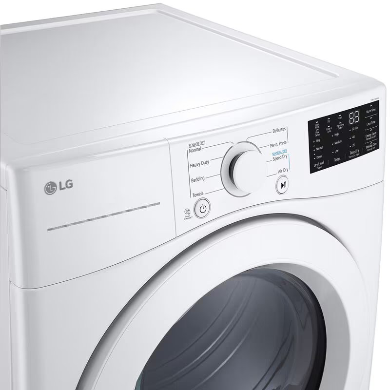 LG 27 in. 7.4 cu. ft. Stackable Electric Dryer with FlowSense Duct Clogging Indicator & Sensor Dry - White, White, hires