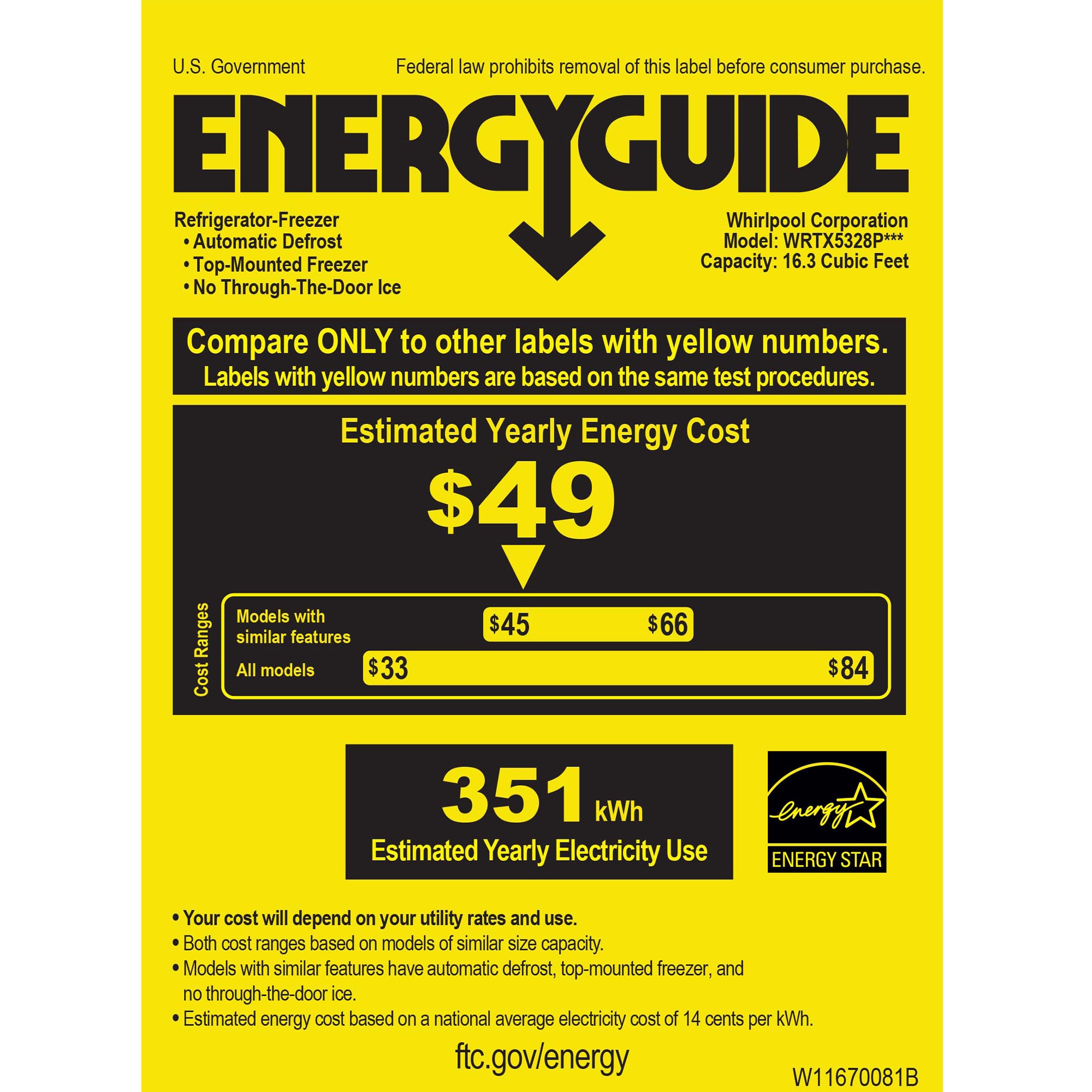 Whirlpool 28 in. 16.3 cu. ft. Top Freezer Refrigerator - Stainless Steel Finish, , hires