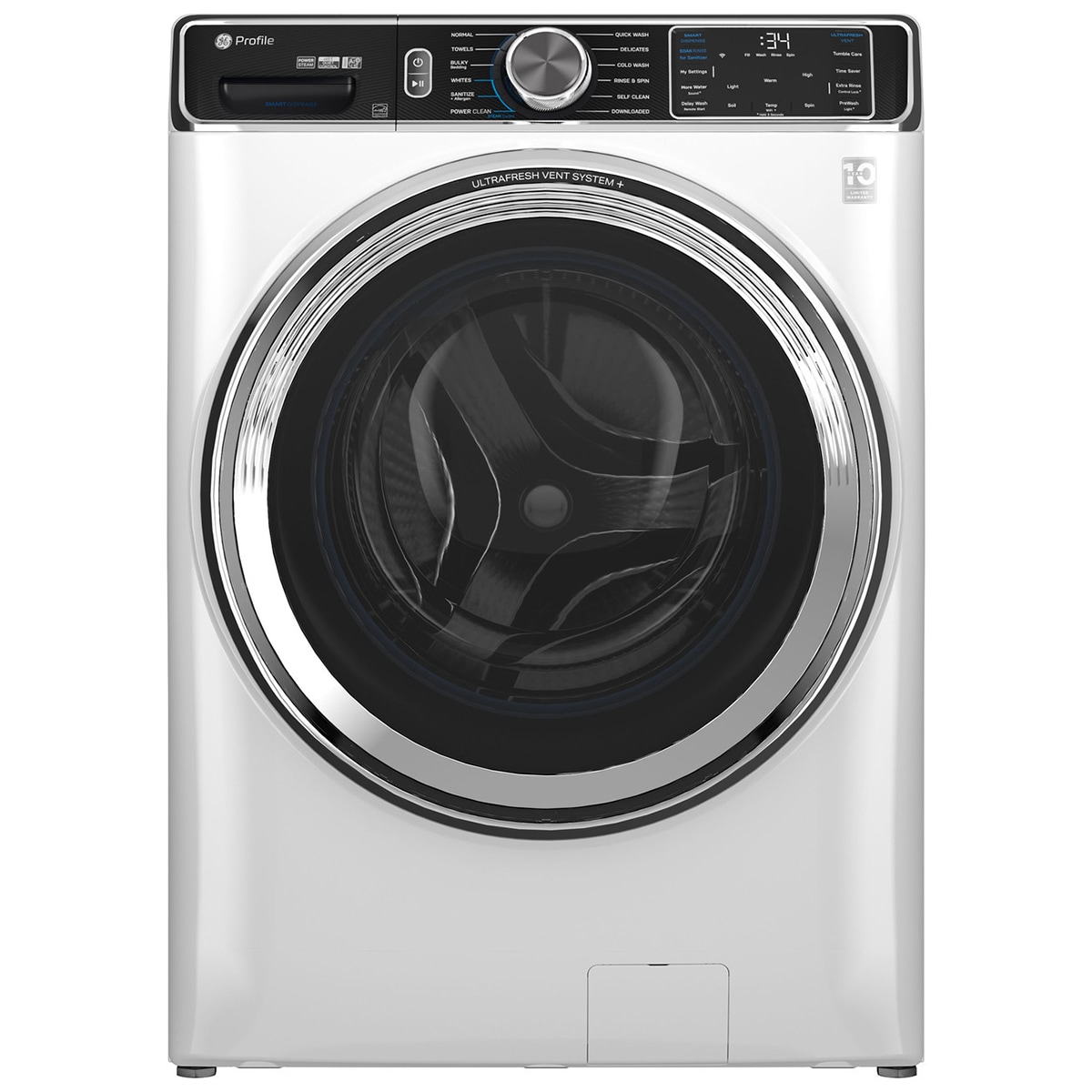GE Profile 28 in. 5.3 cu. ft. Smart Stackable Front Load Energy Star Washer with UltraFresh Vent System+, Sanitize & Steam Cycle - White, , hires