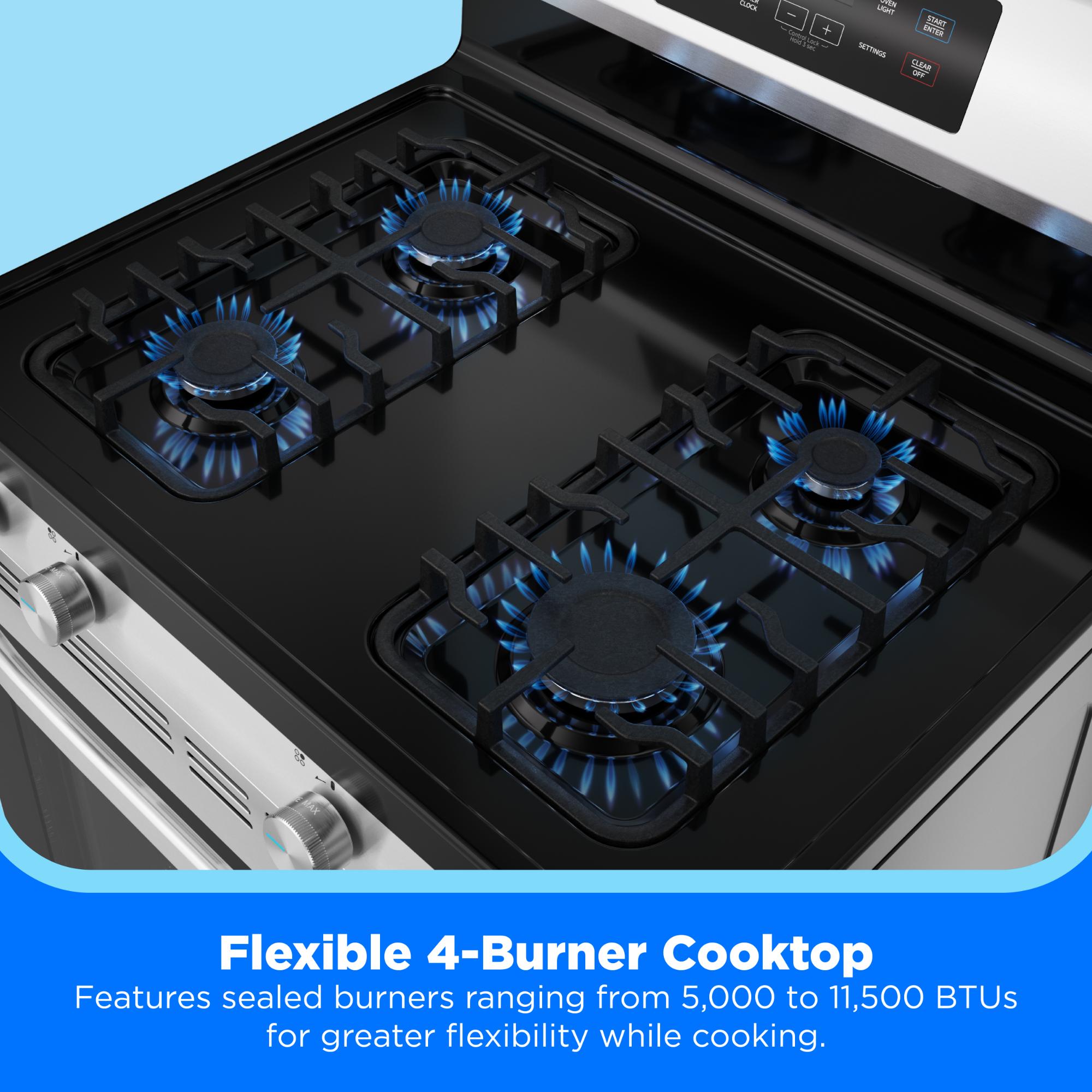 Midea 30 in. 6.1 cu. ft. Gas Range with 4 Sealed Burners - Stainless Steel, Stainless Steel, hires