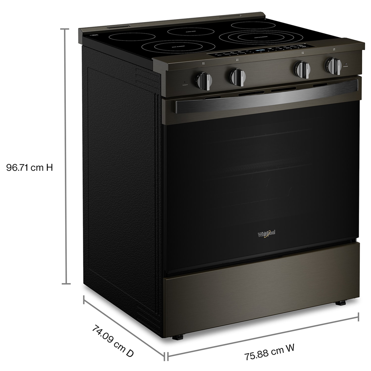 Whirlpool 30 in. 5.3 cu. ft. Smart Air Fry True European Convection Slide-In Electric Range with Radiant Burners - Black with Stainless Steel, Black with Stainless Steel, hires