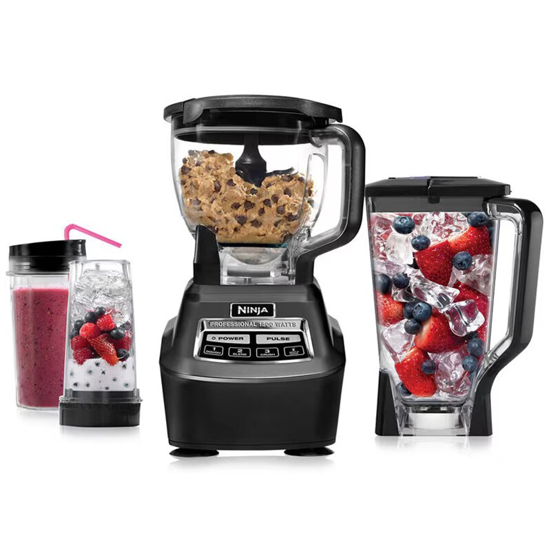 Ninja Mega Kitchen System 72 Oz. 3-Speed Blender with Single Serve Cups & Food Processor Bowl - Black, , hires