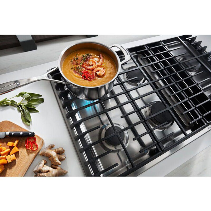 KitchenAid 36 in. 6-Burner Natural Gas Rangetop with Simmer Burner & Power Burner - Stainless Steel, , hires