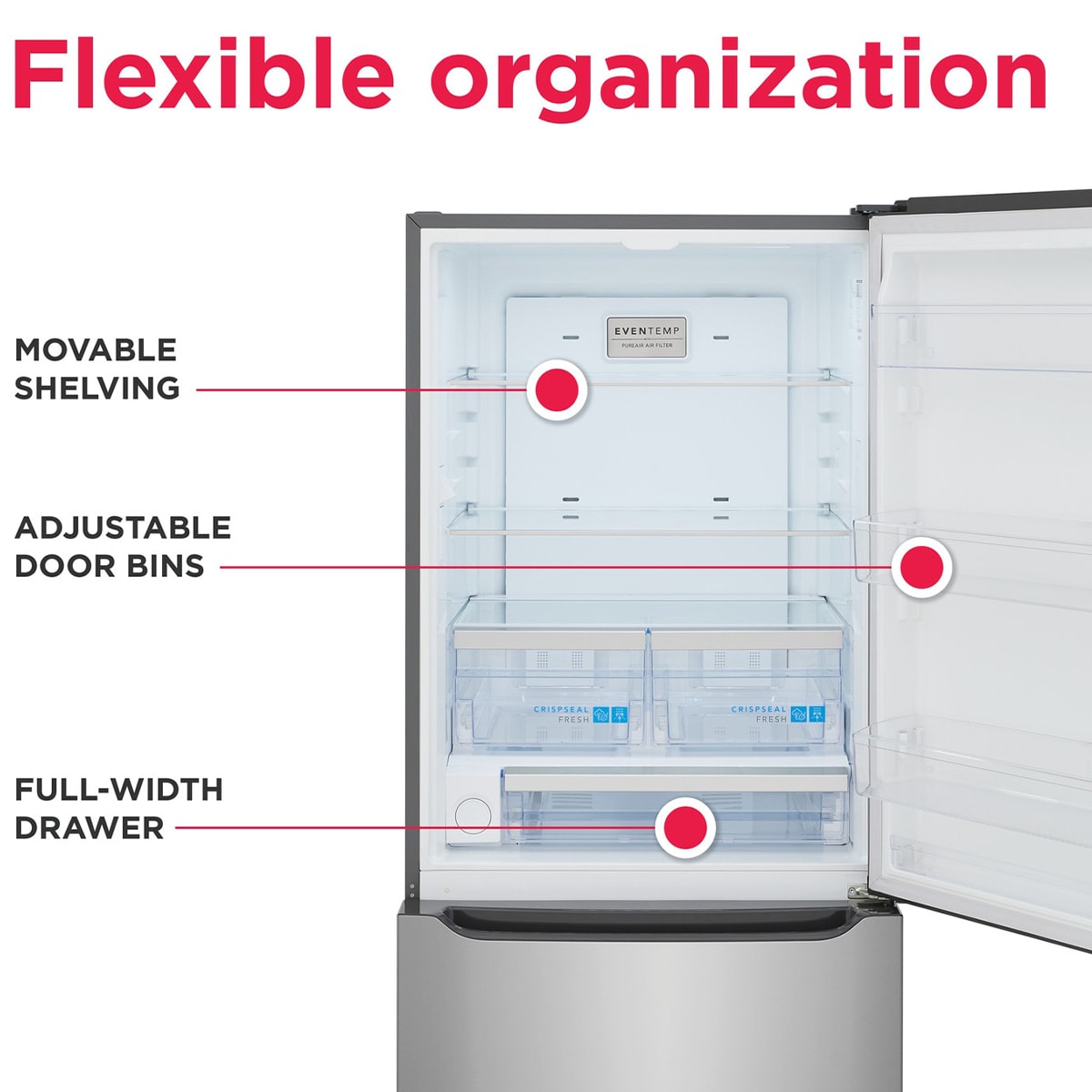 Frigidaire Gallery 30 in. 20.3 cu. ft. Bottom Freezer Refrigerator with Internal Water Dispenser - Stainless Steel, , hires