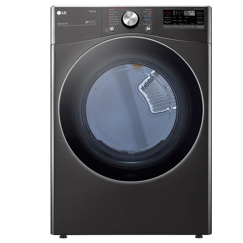 LG 27 in. 7.4 cu. ft. Smart Stackable Round-Door Electric Dryer with Tempered Glass, Built-In Intelligence, Sensor Dry, Turbo Steam, Sanitize & Steam Cycle - Black Steel, Black Steel, hires