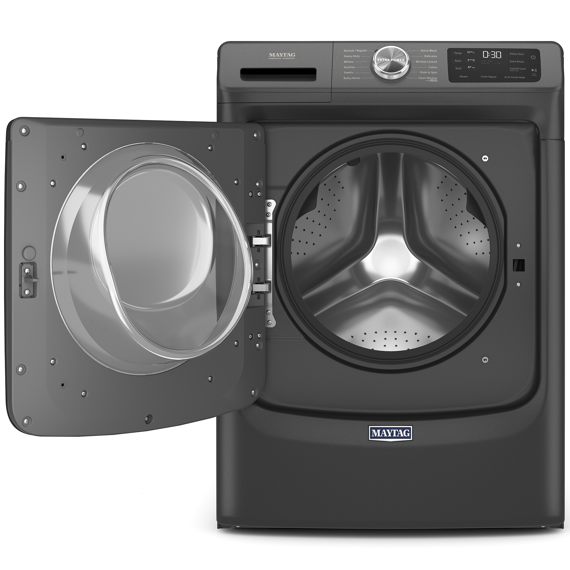 Maytag 27 in. 4.8 cu. ft. Stackable Front Load Washer with Extra Power and 16-Hr Fresh Hold - Volcano Black, Volcano Black, hires