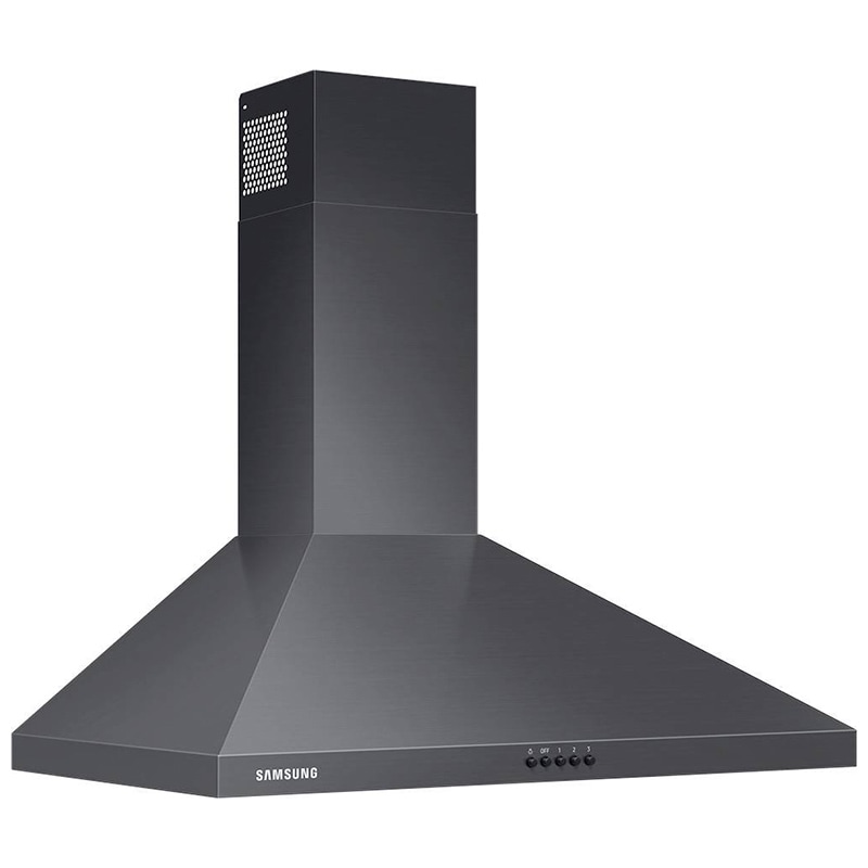 Samsung 30 in. Convertible Chimney Style Range Hood with 390 CFM, 3 Fan Speeds & 2 LED Lights - Fingerprint resistant Black Stainless, Fingerprint Resistant Black Stainless, hires