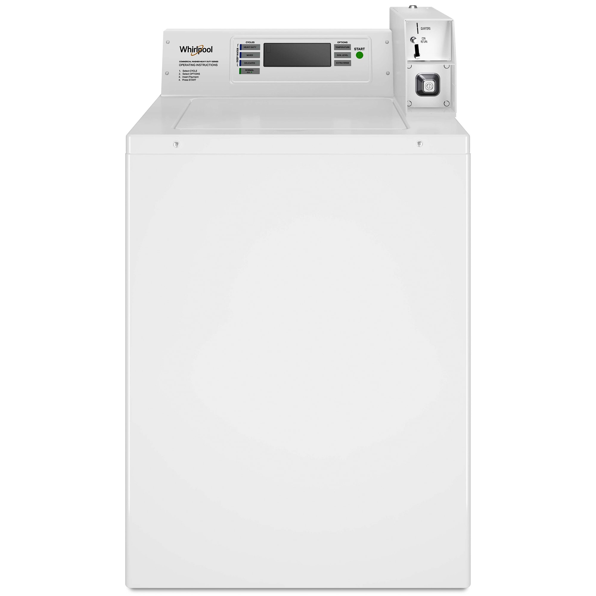 Whirlpool 27 in. 3.3 cu. ft. Smart Commercial Top Load Washer with Agitator, Factory-Installed Coin Drop & Coin Box - White, , hires