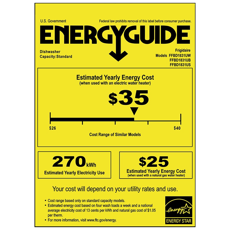 Frigidaire 18 in. Front Control Dishwasher with 52 dBa Sound Level & Pocket - White, White, hires