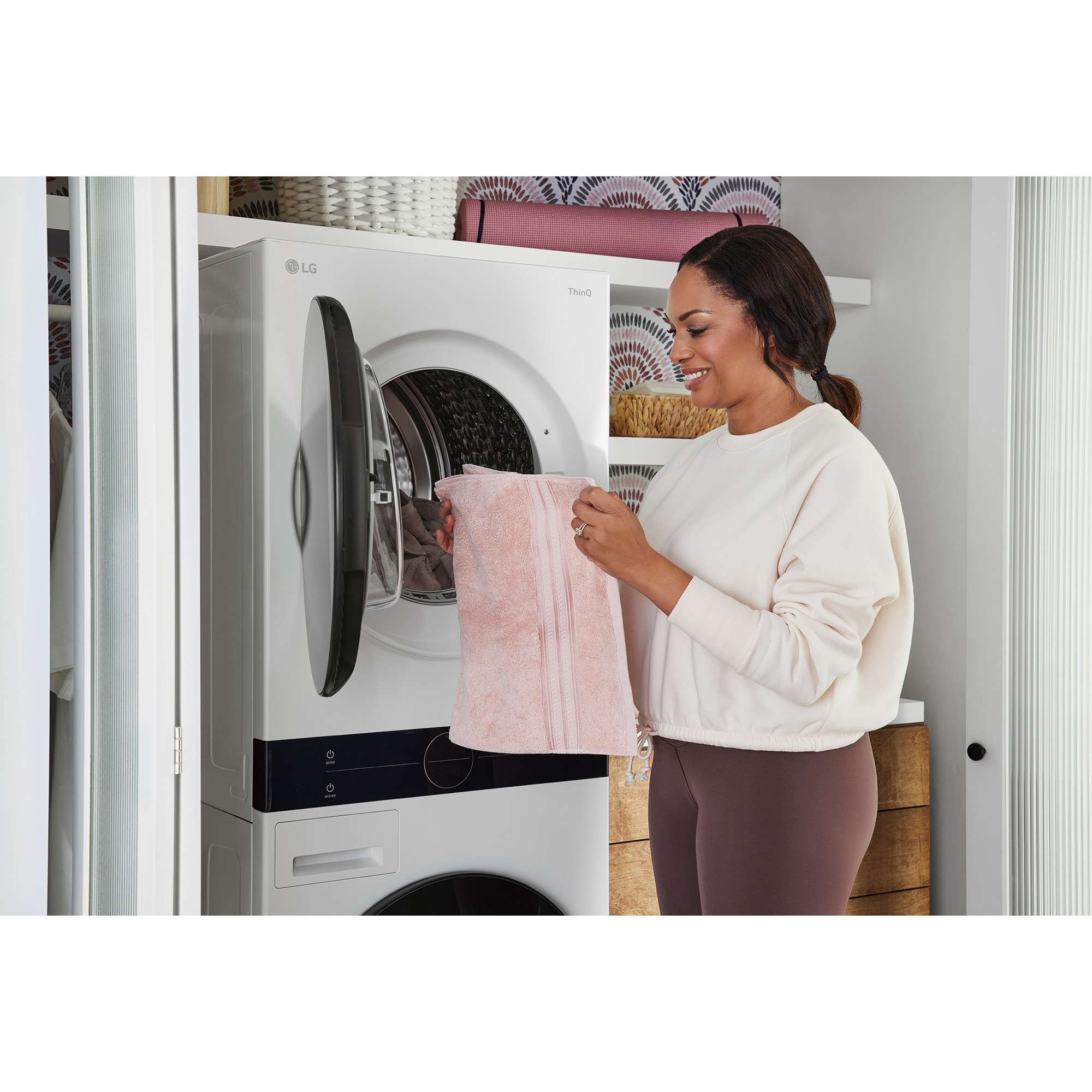 LG 24 in. 2.8 cu. ft. Smart Electric Front Load Ventless WashTower with Heat Pump, Center Control, Sensor Dry, Sanitize & Steam Cycle - White, , hires