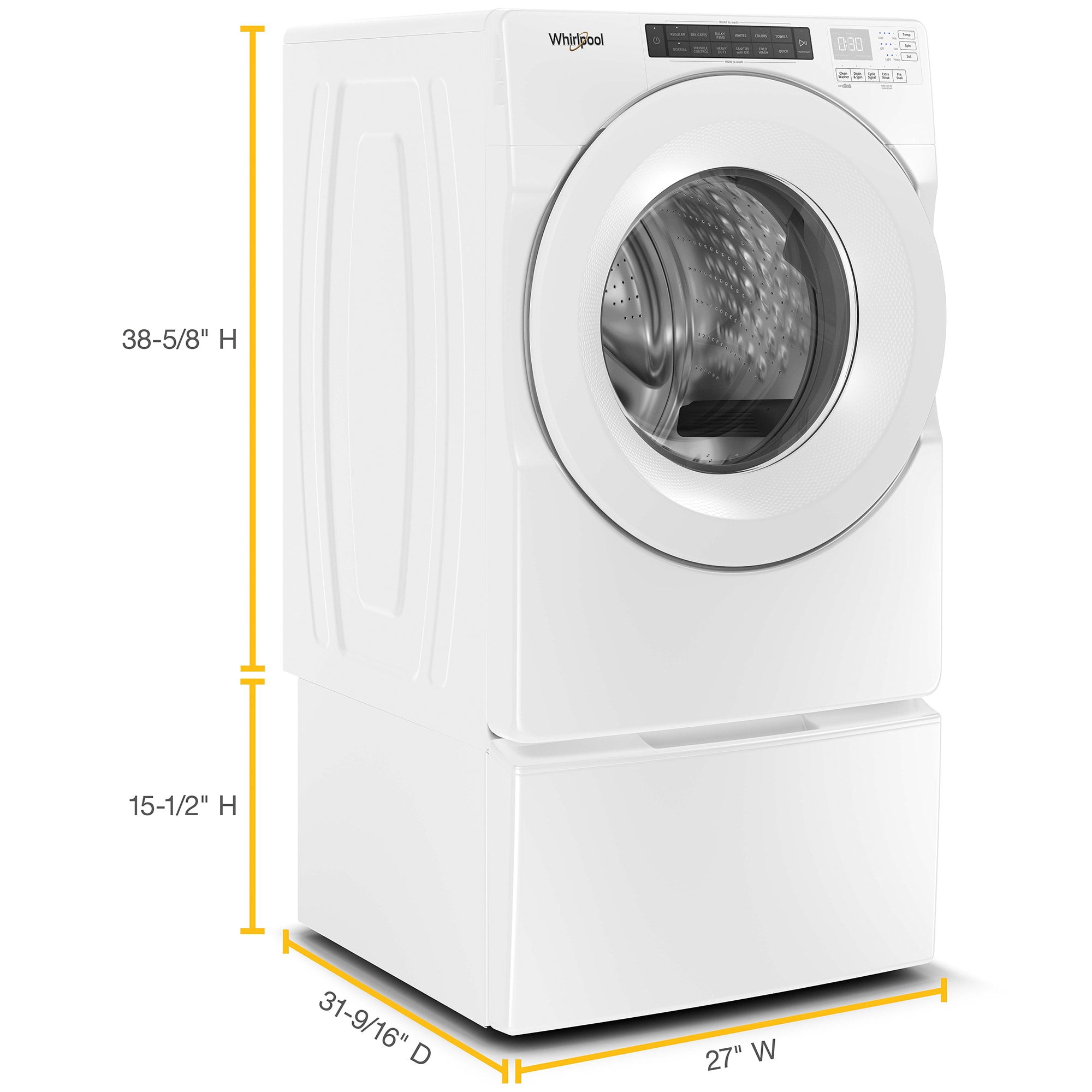 Whirlpool 27 in. 4.3 cu. ft. Closet-Depth Stackable Front Load Washer with Sanitize with Oxi - White, , hires
