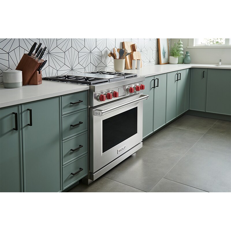 Wolf 36 in. 6.3 cu. ft. Smart Dual Convection Dual Fuel Range with 4 Sealed Burners & Griddle - Stainless Steel, , hires