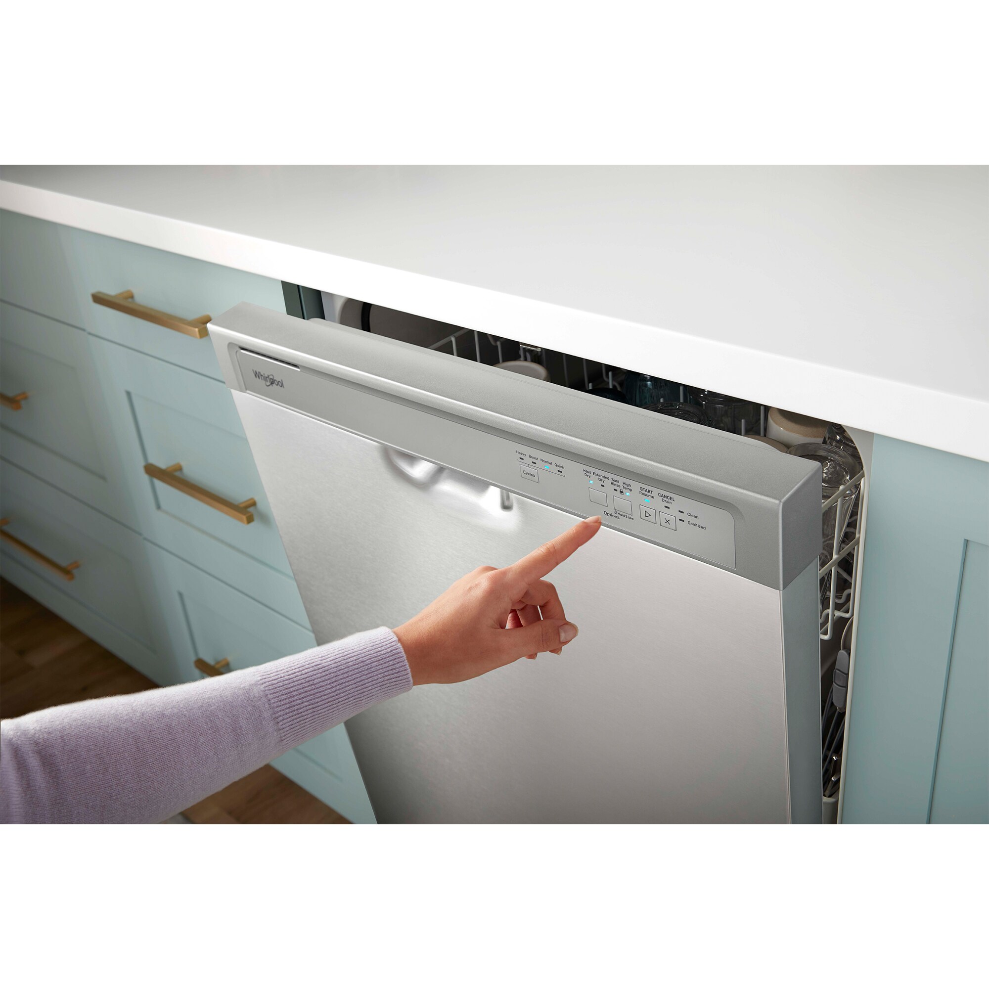 Whirlpool 24 in. Front Control Dishwasher with 57 dBa Sound Level & Pocket - Biscuit, Biscuit, hires