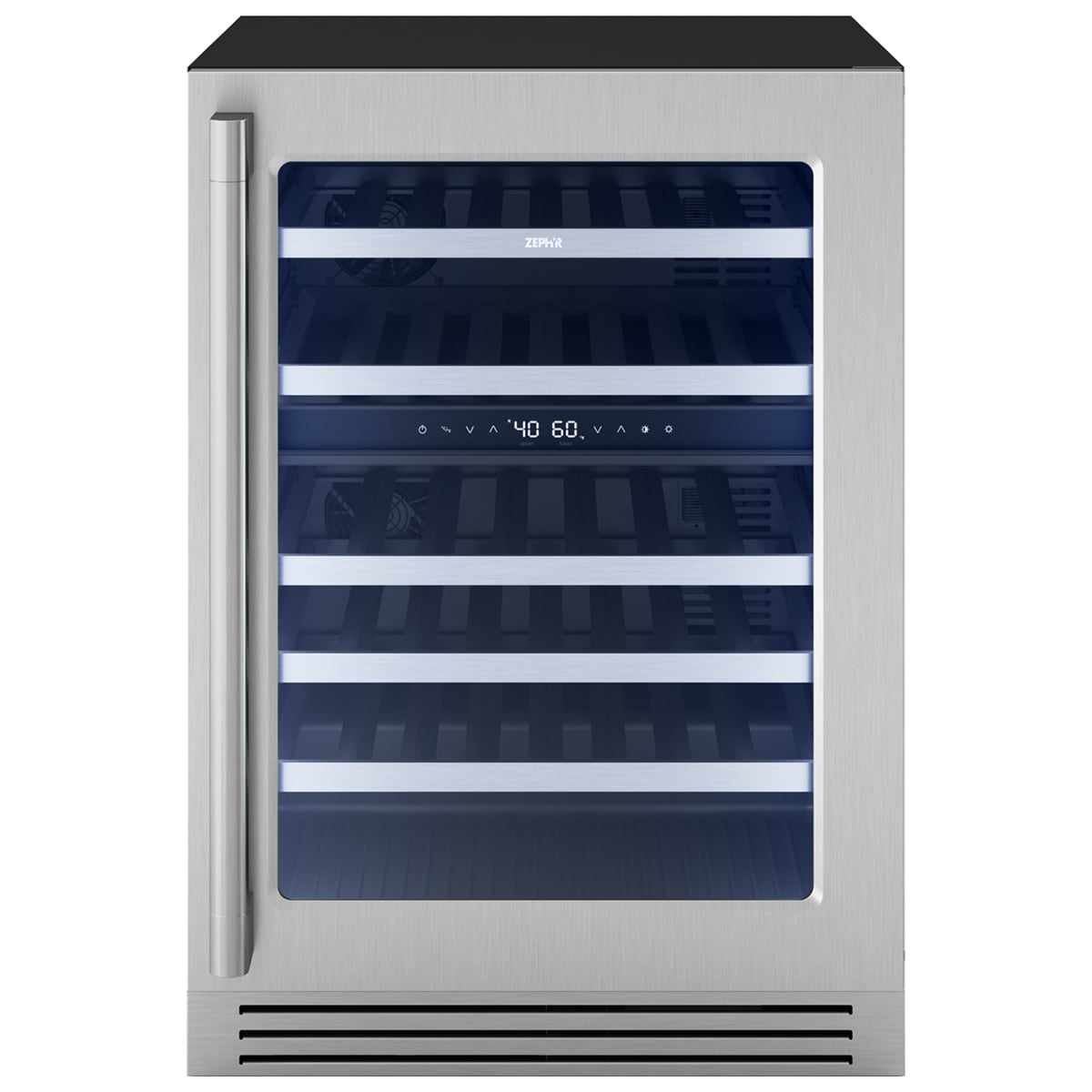 Zephyr Presrv Series 24 in. Undercounter Wine Cooler with Wood Racks, Dual Temperature Zones & 45-Bottle Capacity - Stainless Steel, , hires