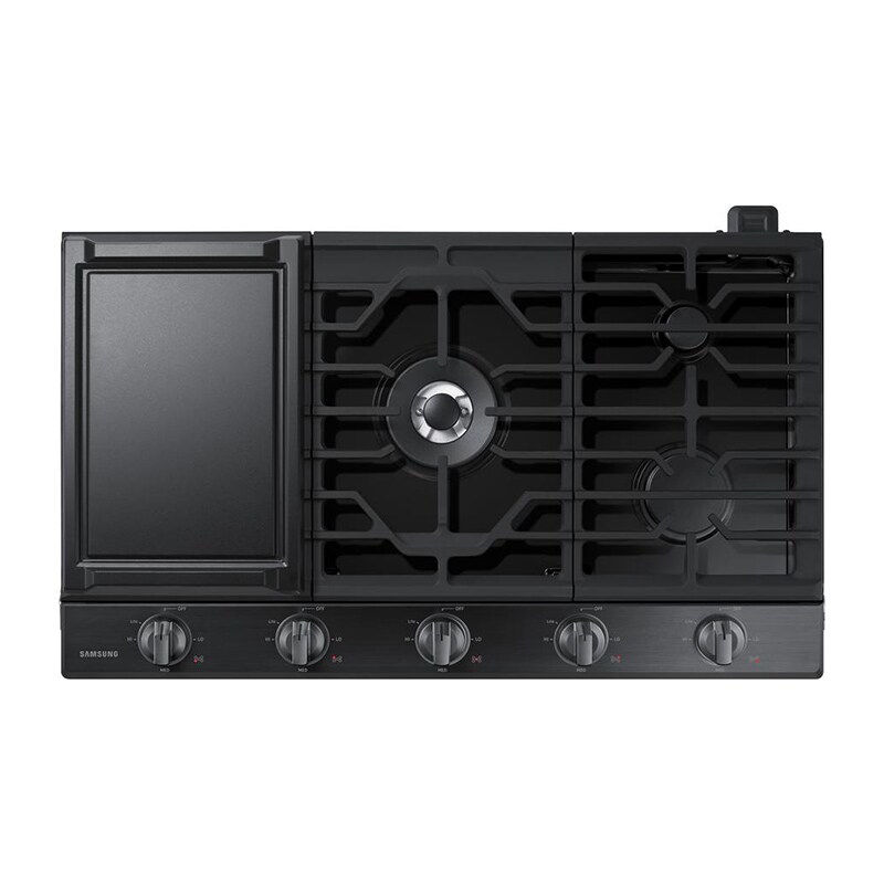 Samsung 36 in. 5-Burner Smart Natural Gas Cooktop with Griddle, Simmer Burner & Power Burner - Black Stainless, Black Stainless, hires