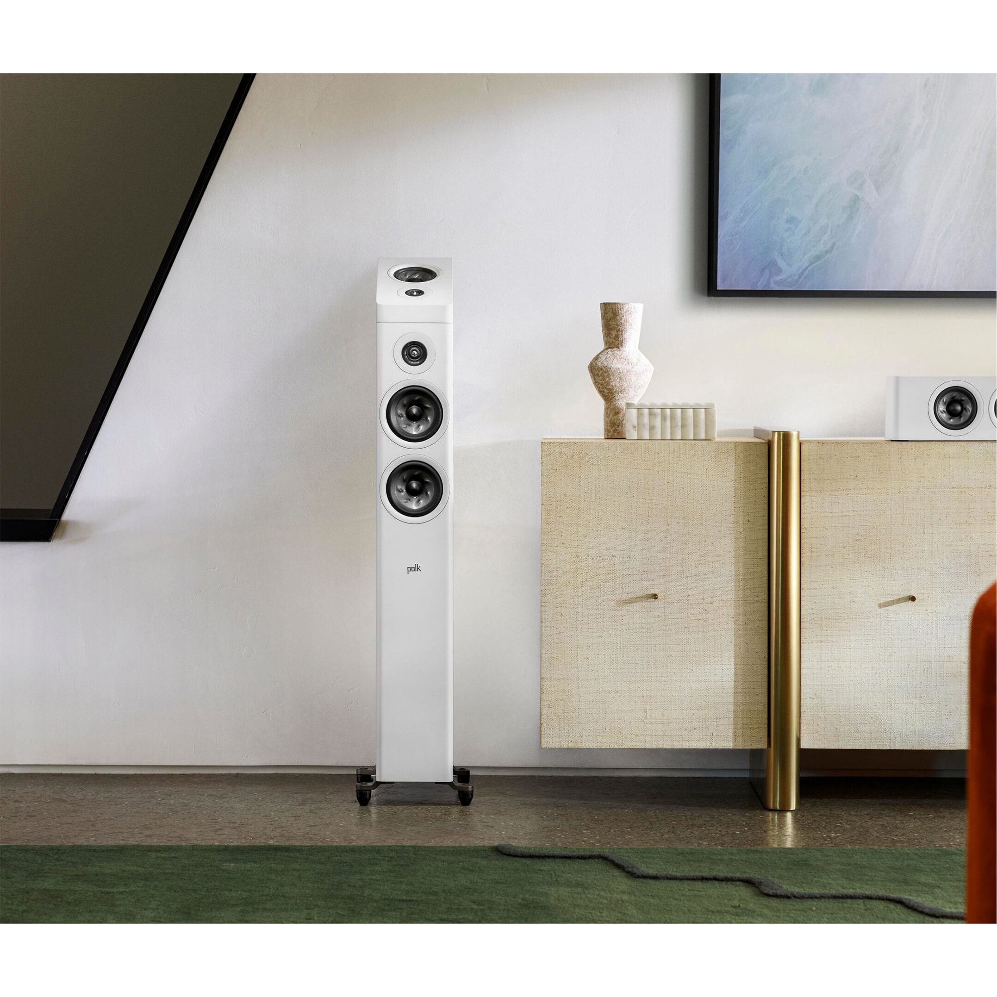 Polk Reserve R500 Premium Compact Floor-Standing Tower Speaker - White, White, hires