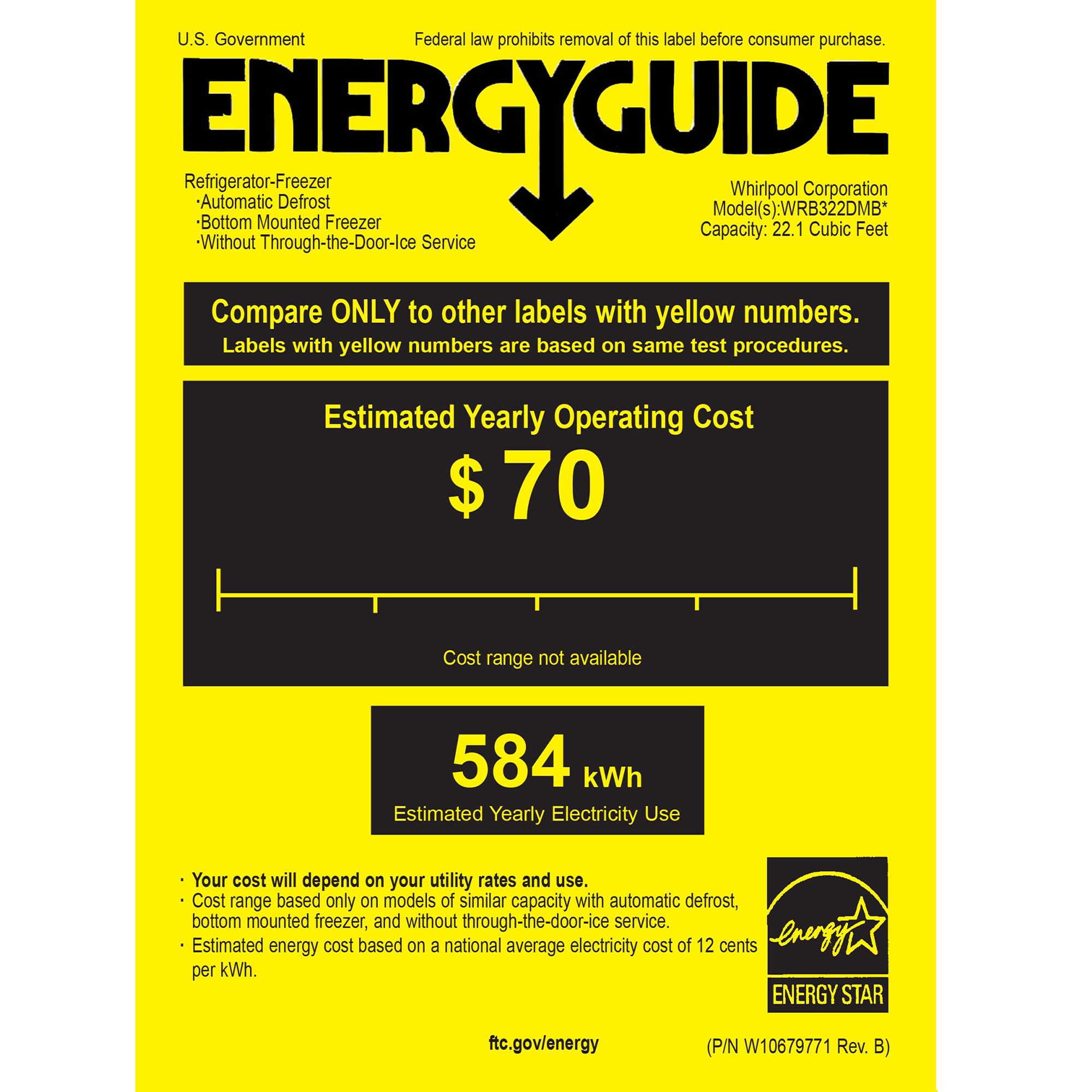 Whirlpool 33 in. 22.1 cu. ft. Bottom Freezer Refrigerator with Ice Maker - White-on-White, White on White, hires