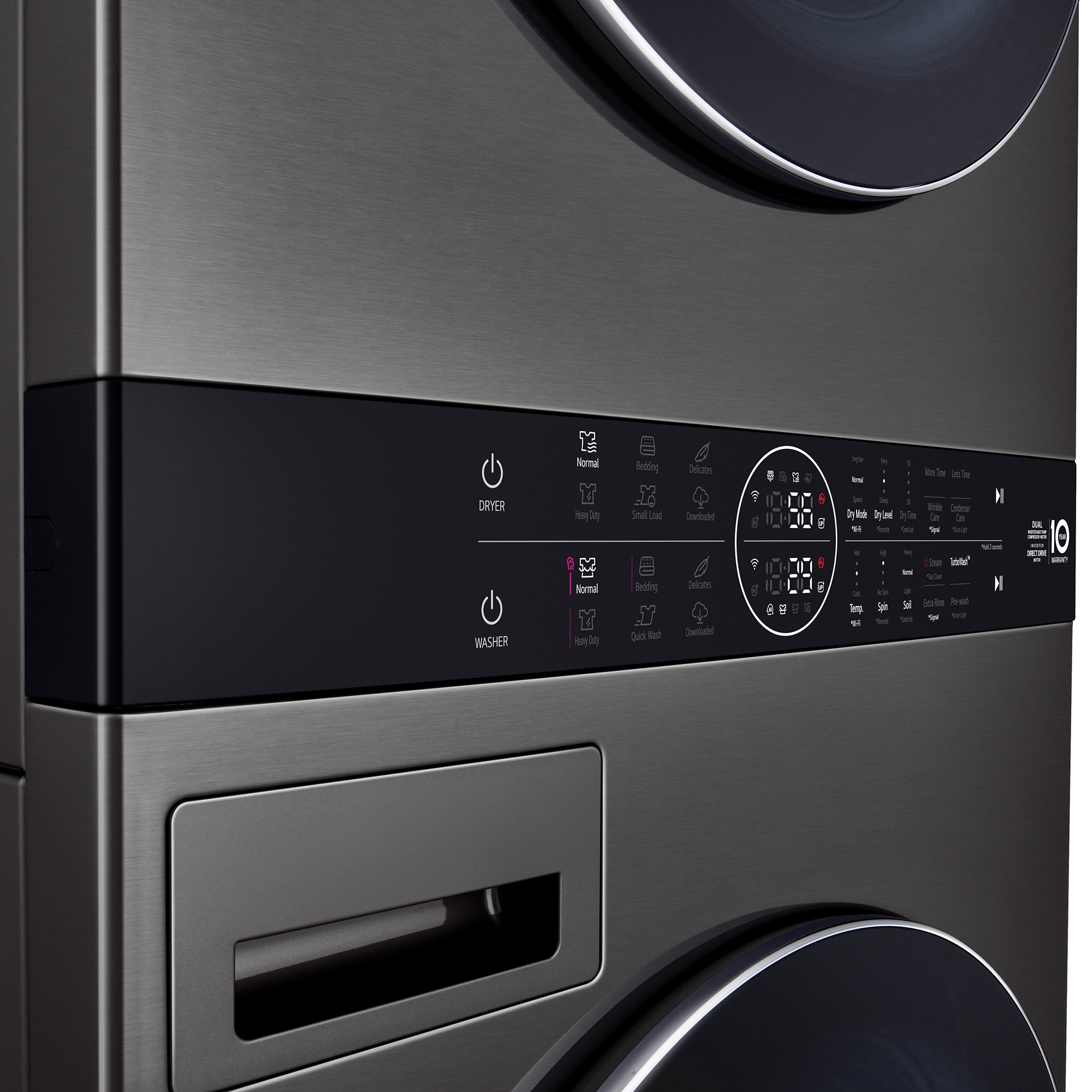 LG 27 in. 5.0 cu. ft. Smart Electric Front Load Ventless WashTower with Heat Pump, Center Control, AI Sensor Dry, Sanitize & Steam Cycle - Black Steel, , hires