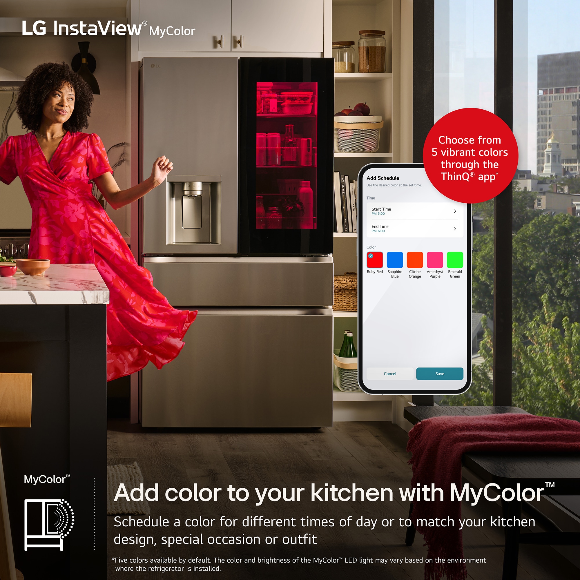LG 36 in. 28.6 cu. ft. Smart 4-Door French Door Refrigerator with MyColor InstaView, Ice & Water Dispenser - PrintProof Stainless Steel, , hires