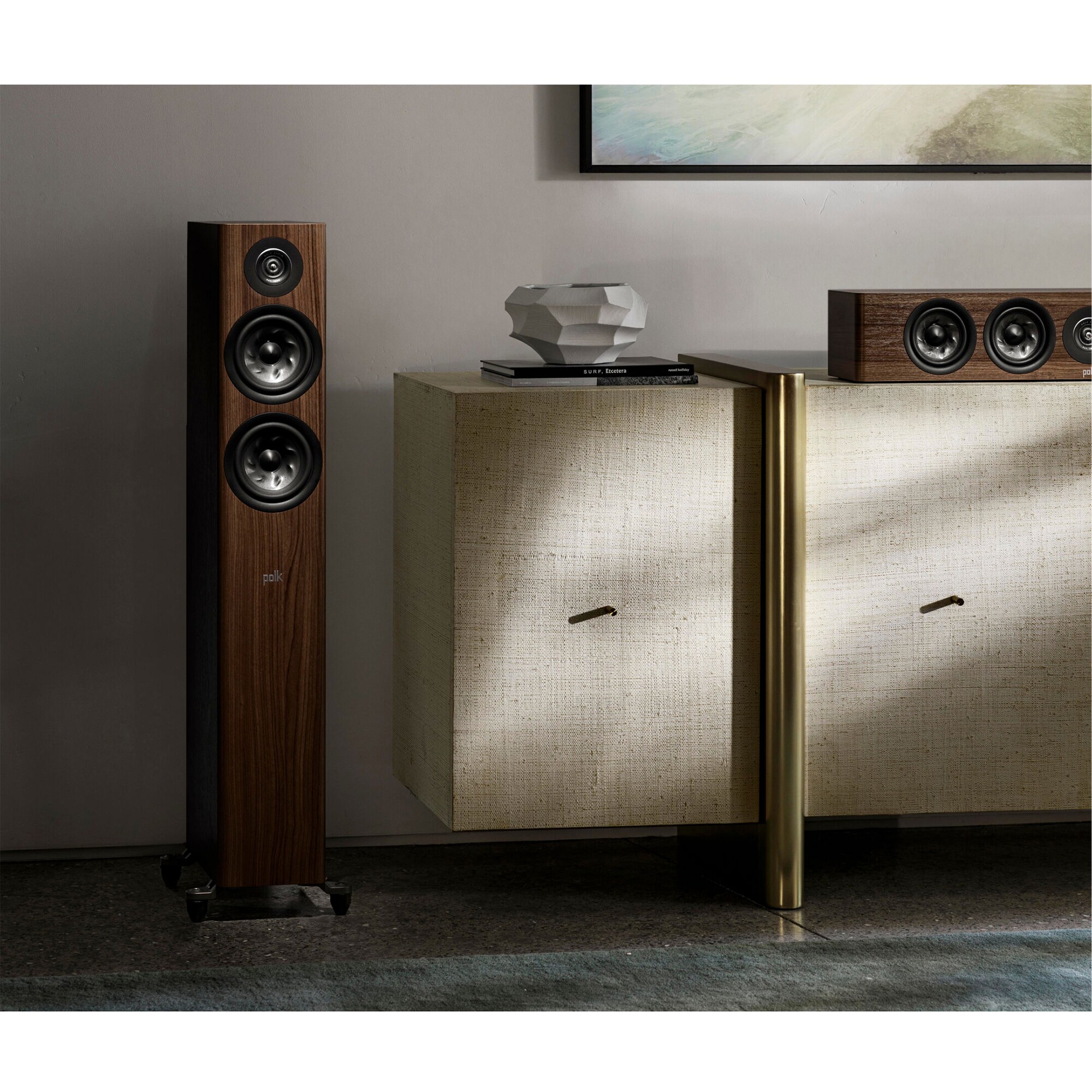 Polk Reserve R500 Premium Compact Floor-Standing Tower Speaker - Brown, Brown, hires
