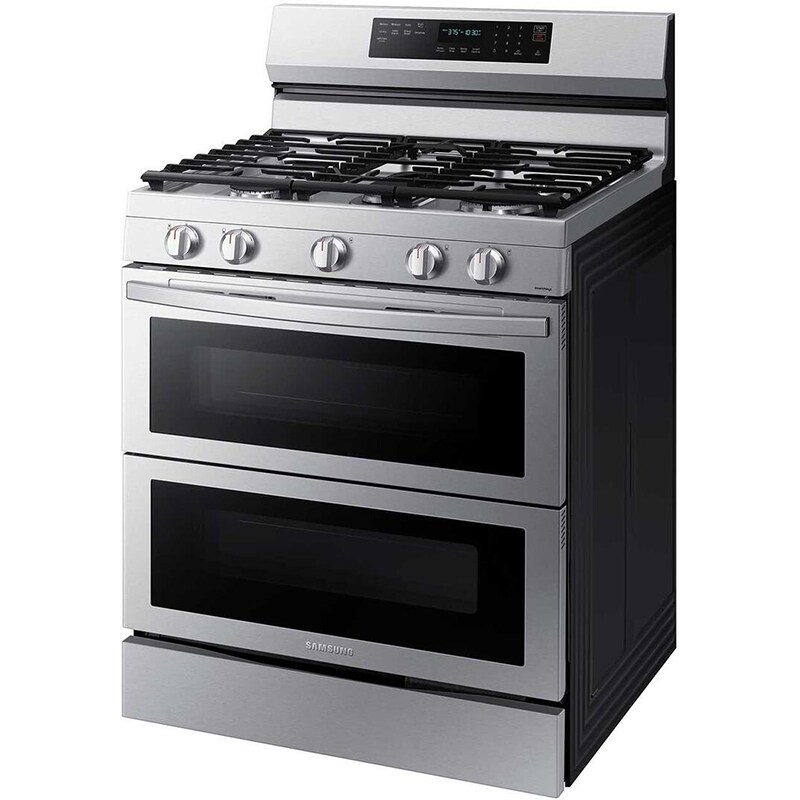 Samsung 30 in. 6 cu. ft. Smart Air Fry True European Convection Double Oven Gas Range with 5 Sealed Burners & Griddle - Stainless Steel, Stainless Steel, hires