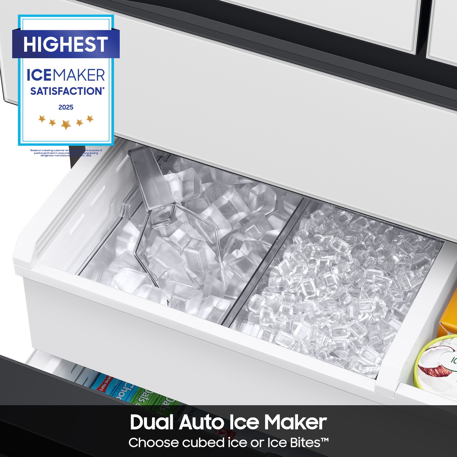 Samsung Bespoke 36 in. 28.6 cu. ft. Smart 4-Door French Door Refrigerator with AI Family Hub+, Beverage Center & Internal Water Autofill Pitcher - White Glass, , hires