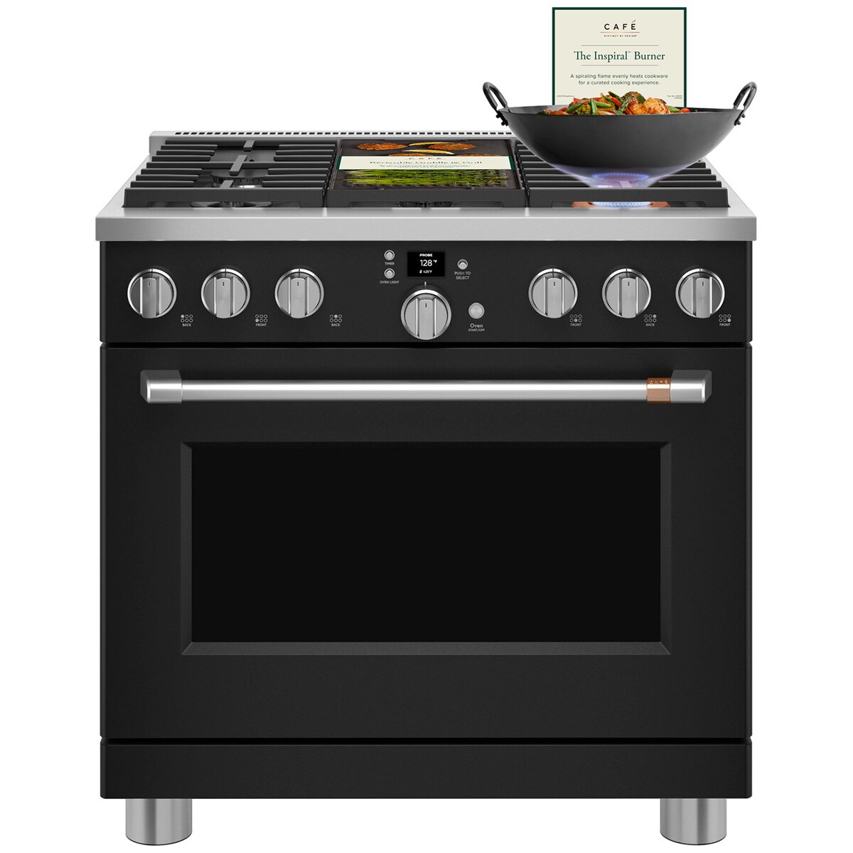 Cafe Commercial-Style 36 in. 6.2 cu. ft. Smart Air Fry Standard Convection Gas Range with 6 Sealed Burners - Matte Black, Matte Black, hires
