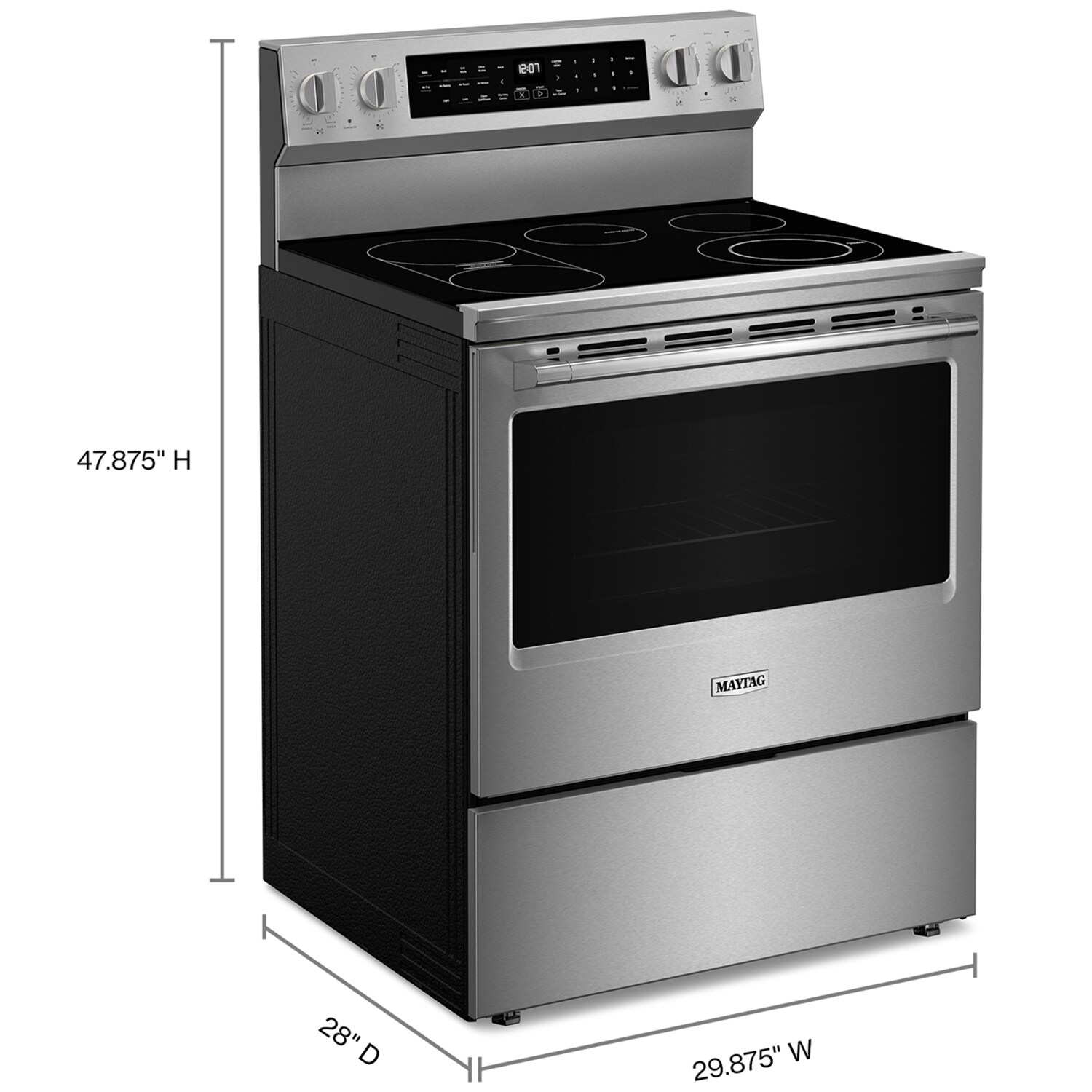 Maytag 30 in. 5.3 cu. ft. Smart Air Fry Standard Convection Electric Range with Radiant Burners, Grill & Griddle - Fingerprint Resistant Stainless, , hires