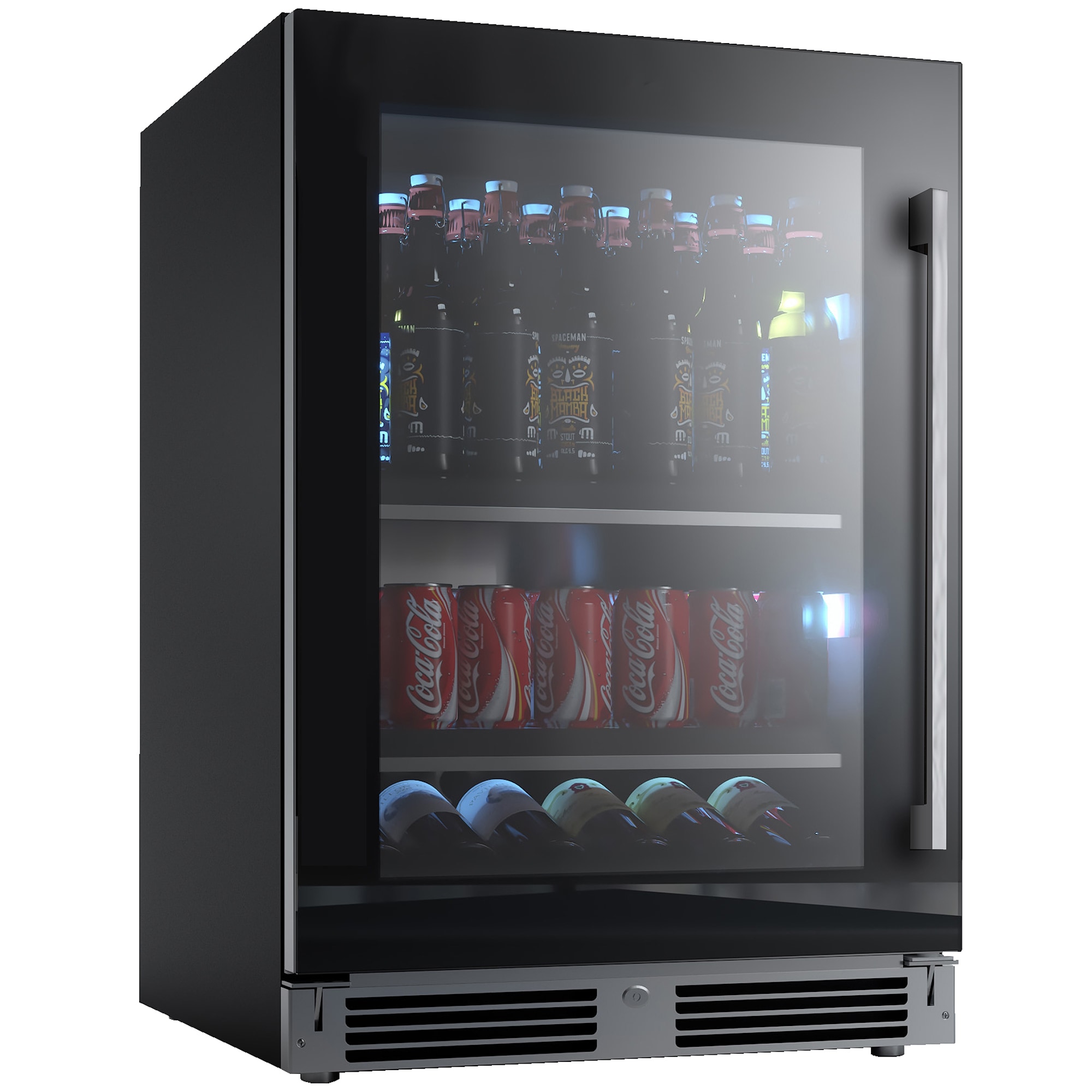 XO 24 in. Built-In/Freestanding 5.7 cu. ft. Compact Beverage Center with Adjustable Shelves & Digital Control - Black Glass, Black Glass, hires