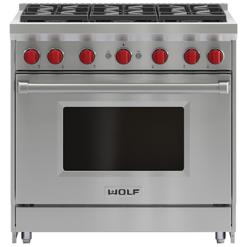 Wolf 36 in. 5.5 cu. ft. Standard Convection Gas Range with 6 Sealed Burners - Stainless Steel, , hires