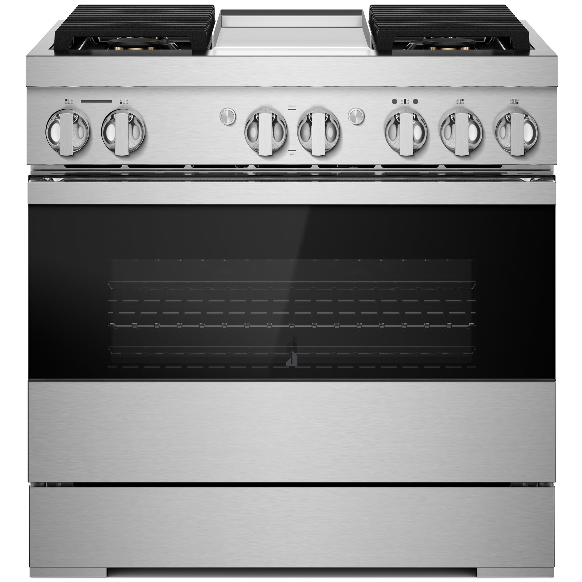 JennAir Noir Series 36 in. 5.1 cu. ft. Smart True European Convection Dual Fuel Range with 4 Sealed Burners & Griddle - Stainless Steel, , hires