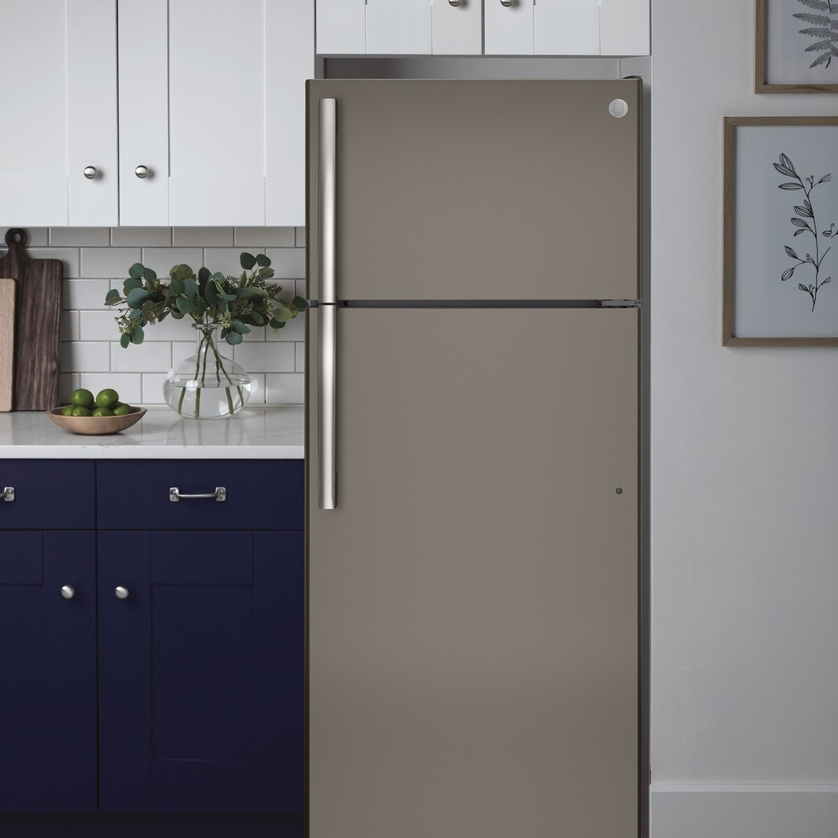 GE 28 in. 17.5 cu. ft. Top Freezer Refrigerator - Fingerprint Resistant Slate, Slate, hires