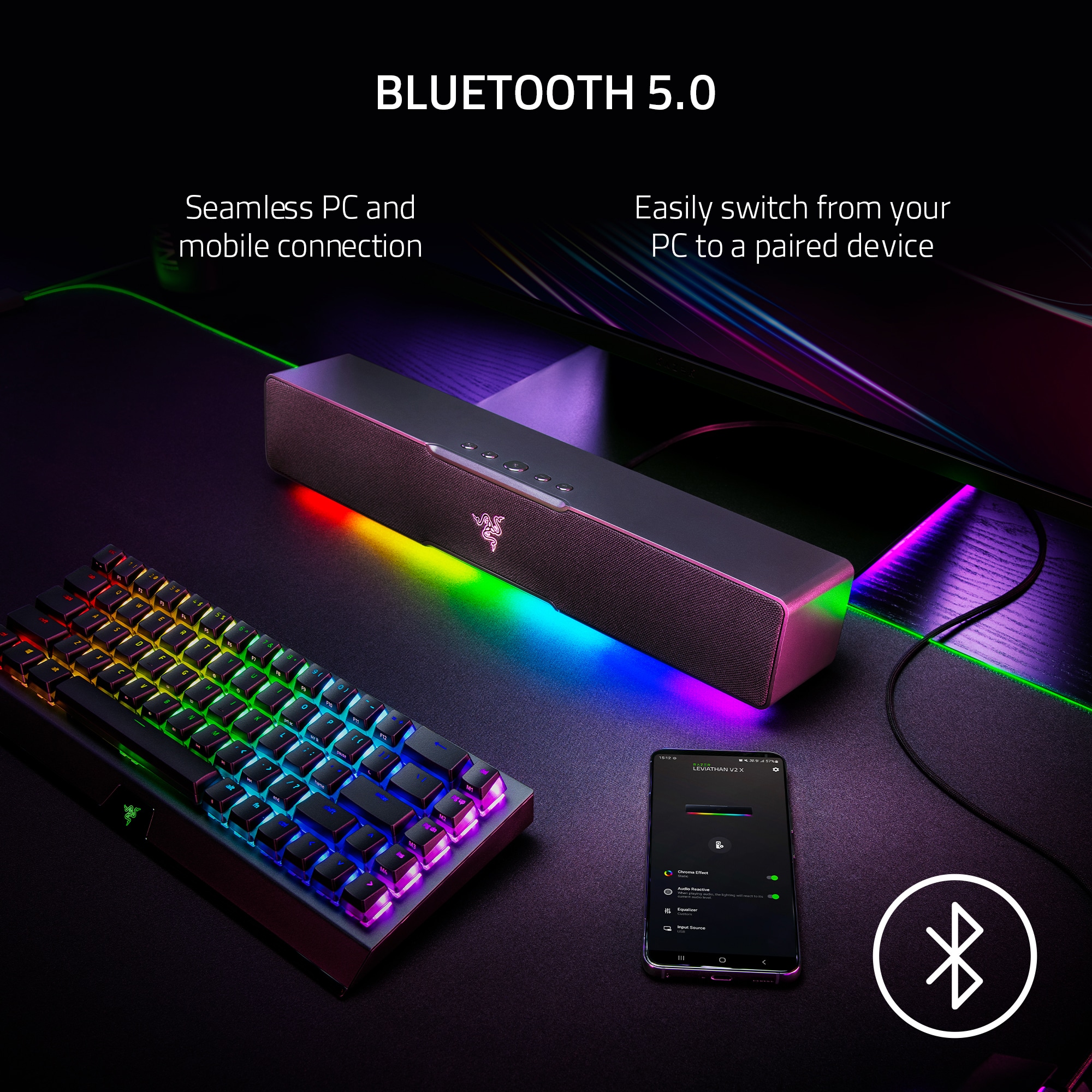 Razer Leviathan V2 X 2 Channel Sound Bar with Bluetooth - Black, , hires