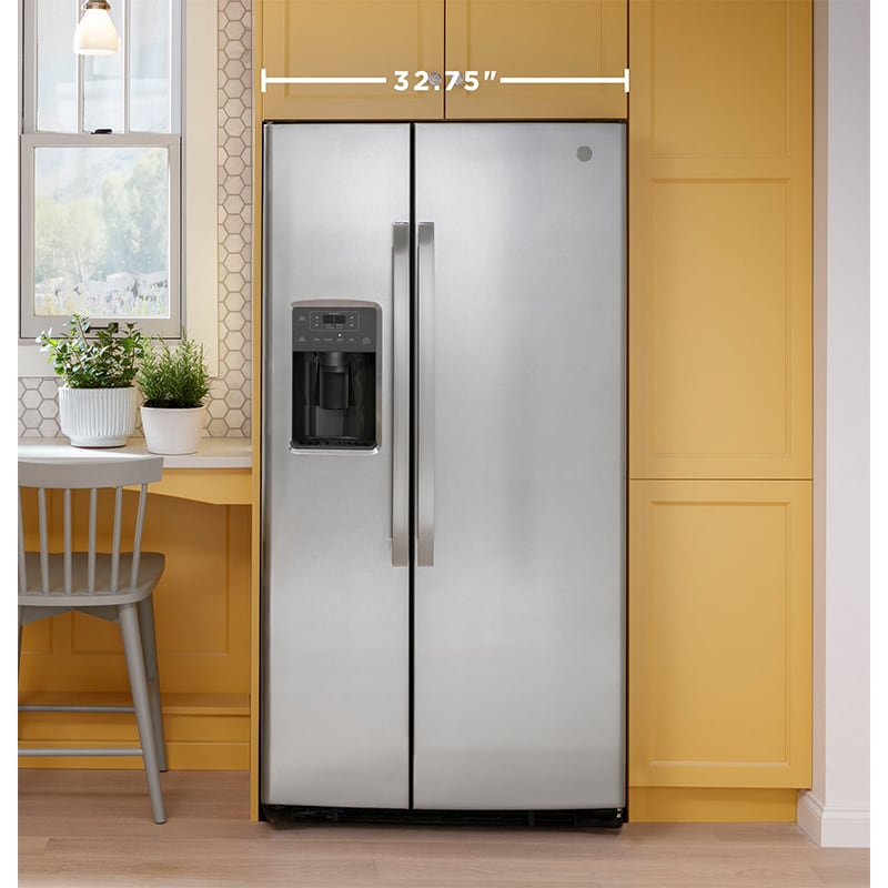 GE 33 in. 23.0 cu. ft. Energy Star Side-by-Side Refrigerator with External Ice & Water Dispenser - White, White, hires