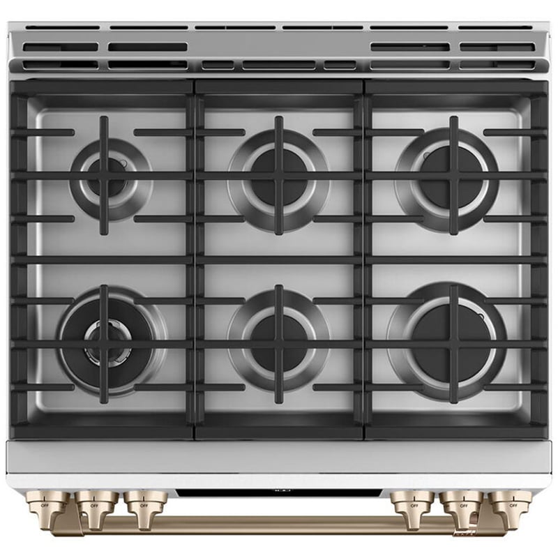 Cafe 30 in. 5.6 cu. ft. Smart Air Fry True European Convection Slide-In Gas Range with 6 Sealed Burners & Griddle - Matte White, Matte White, hires