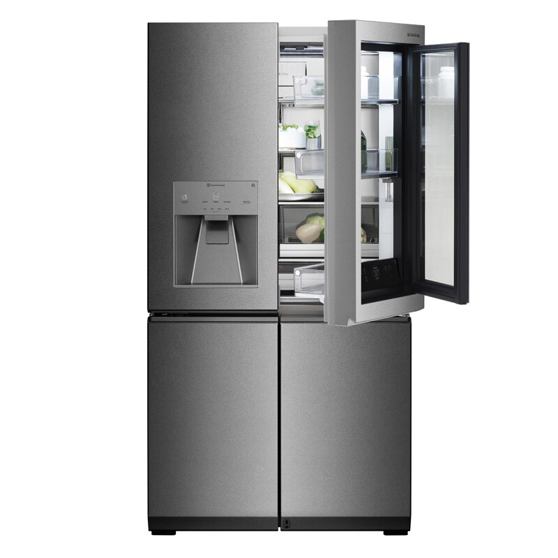 LG Signature InstaView 36 in. 30.8 cu. ft. Smart 4-Door French Door Refrigerator with Ice & Water Dispenser - Textured Steel, , hires