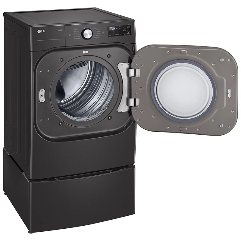 LG 29 in. 9.0 cu. ft. Smart Stackable Electric Dryer with Built-In Intelligence, TurboSteam Technology & Sensor Dry - Black Steel, Black Steel, hires