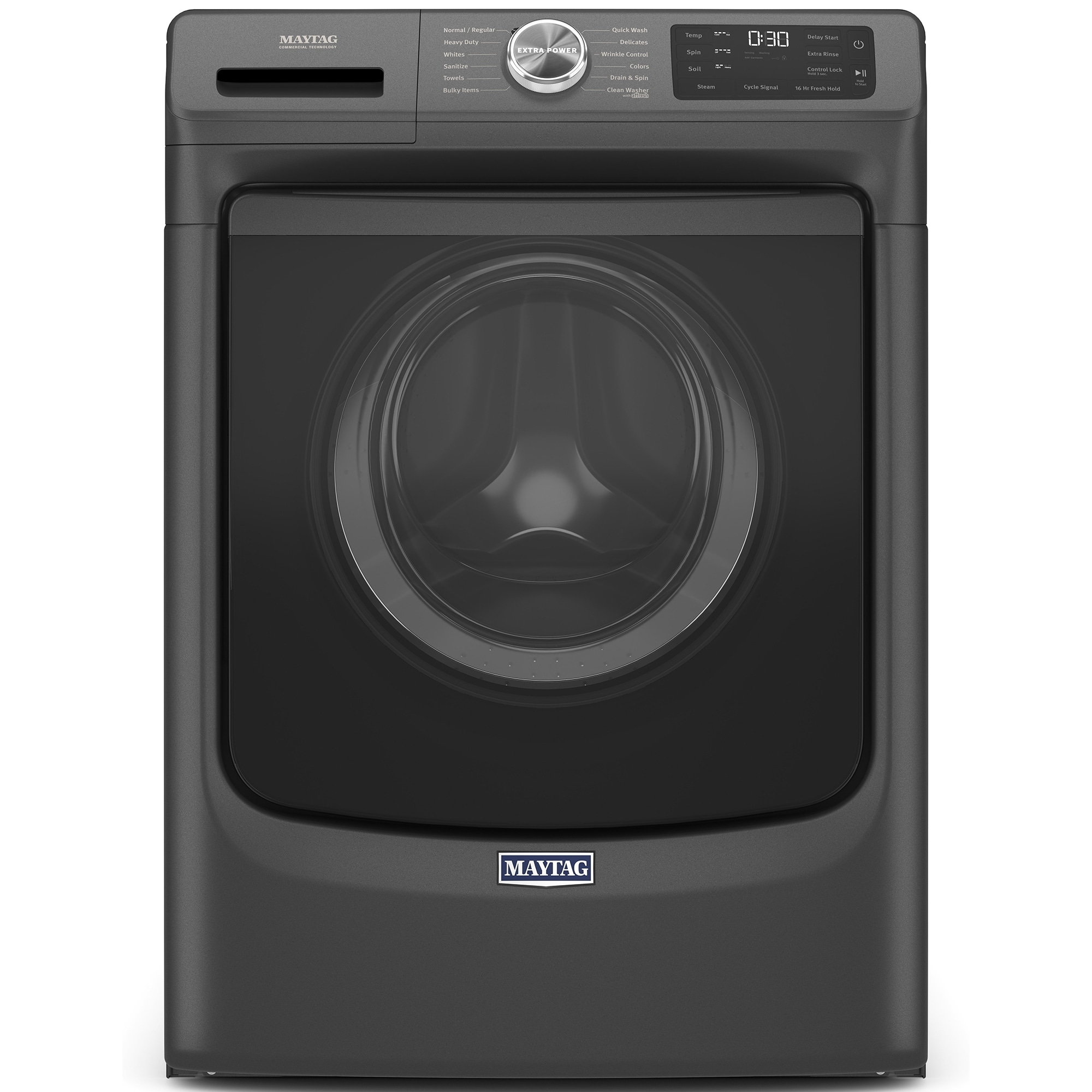 Maytag 27 in. 4.8 cu. ft. Stackable Front Load Washer with Extra Power and 16-Hr Fresh Hold - Volcano Black, Volcano Black, hires