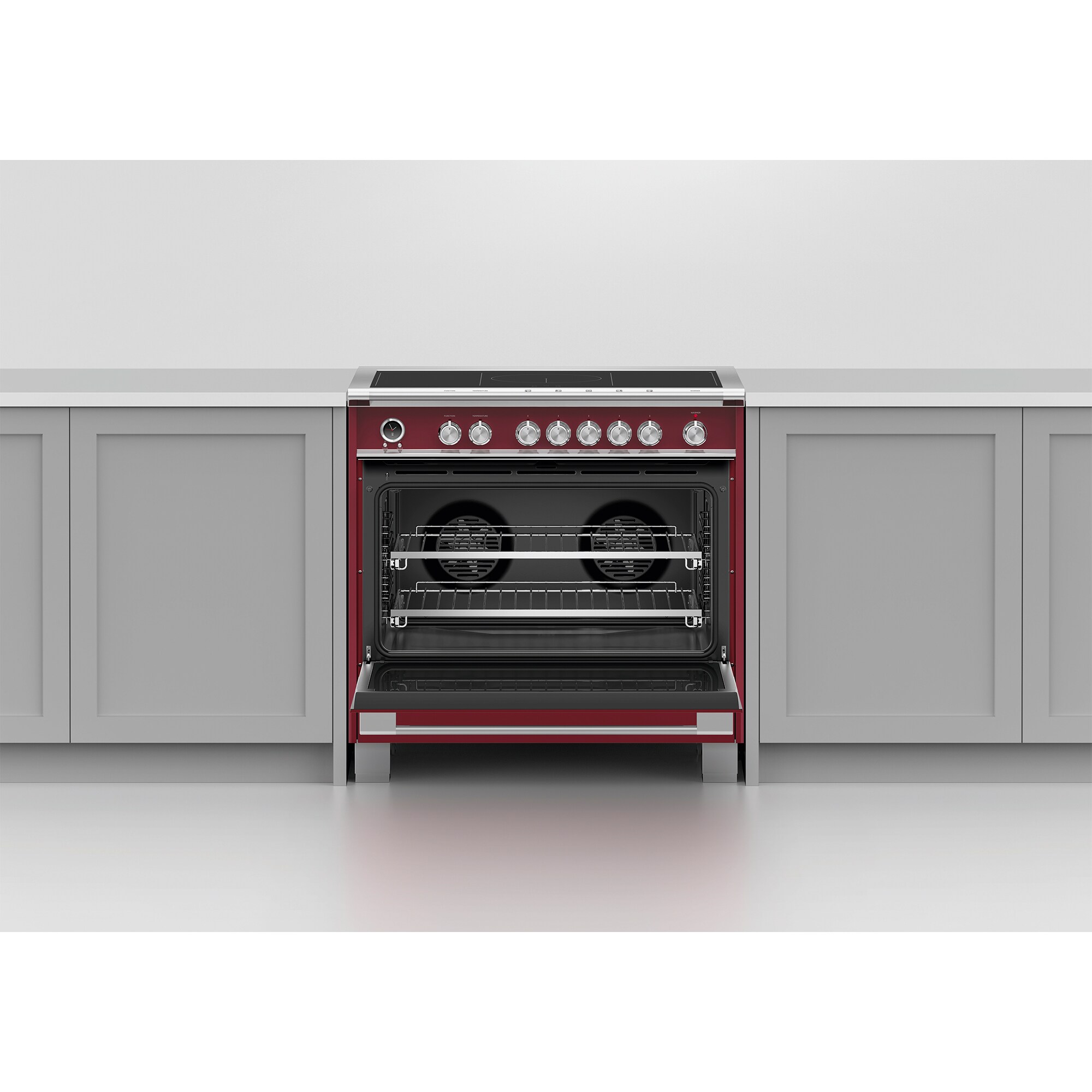 Fisher & Paykel Series 9 Classic 36 in. 4.9 cu. ft. True European Convection Electric Range with 5 Induction Burners - Red, , hires