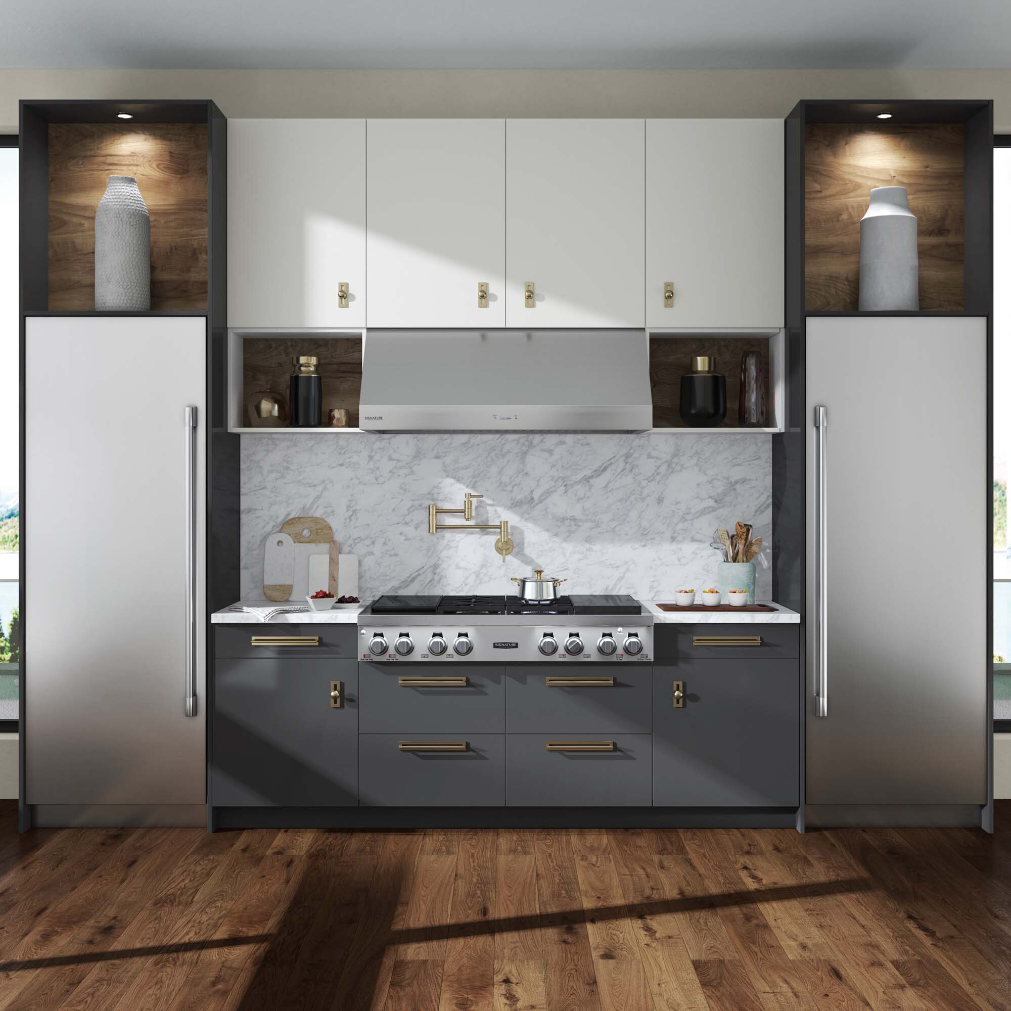 Signature Kitchen Suite 48 in. Smart Ducted Canopy Pro Style Style Range Hood with 650 CFM, 5 Fan Speeds & 1 LED Light - Stainless Steel, , hires