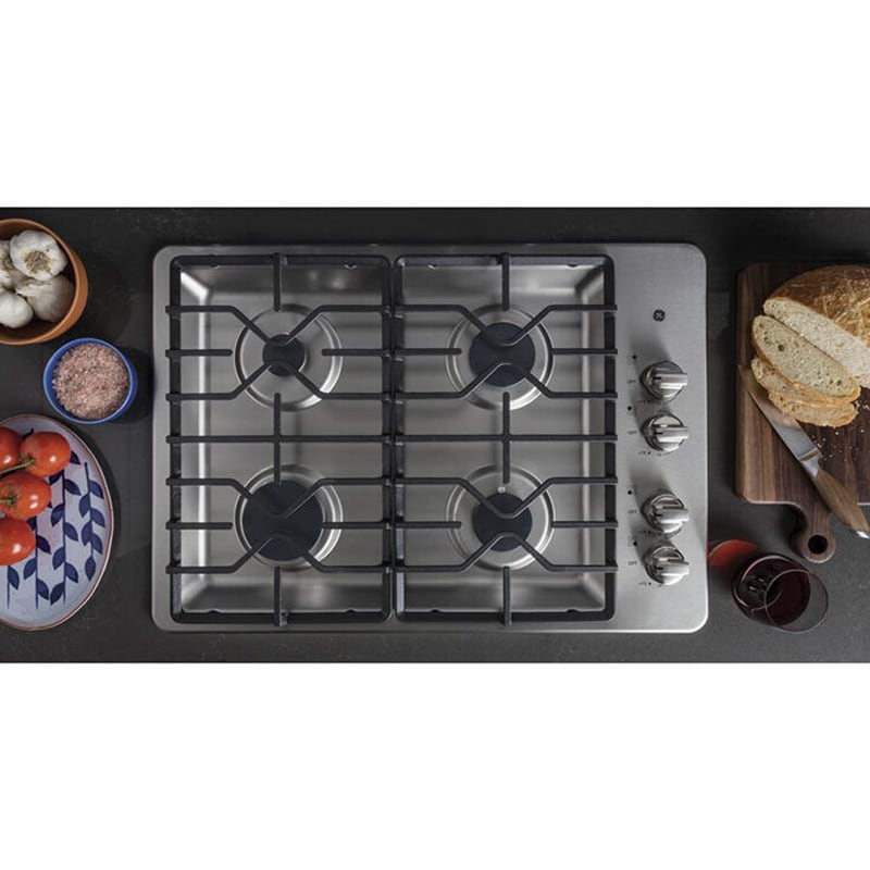 GE 30 in. 4-Burner Natural Gas Cooktop with Simmer Burner & Power Burner - Stainless Steel, Stainless Steel, hires