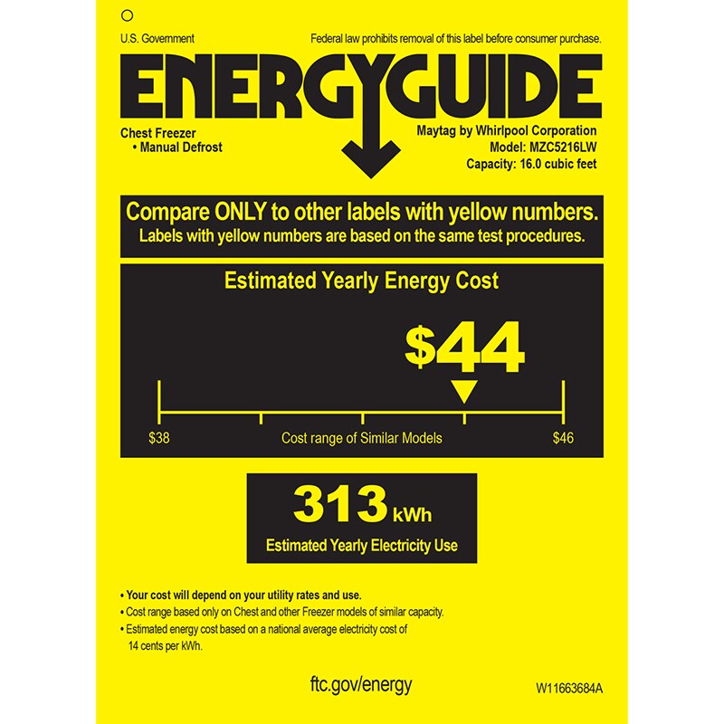 Maytag 55 in. 16.0 cu. ft. Garage-Ready Chest Freezer - White, , hires