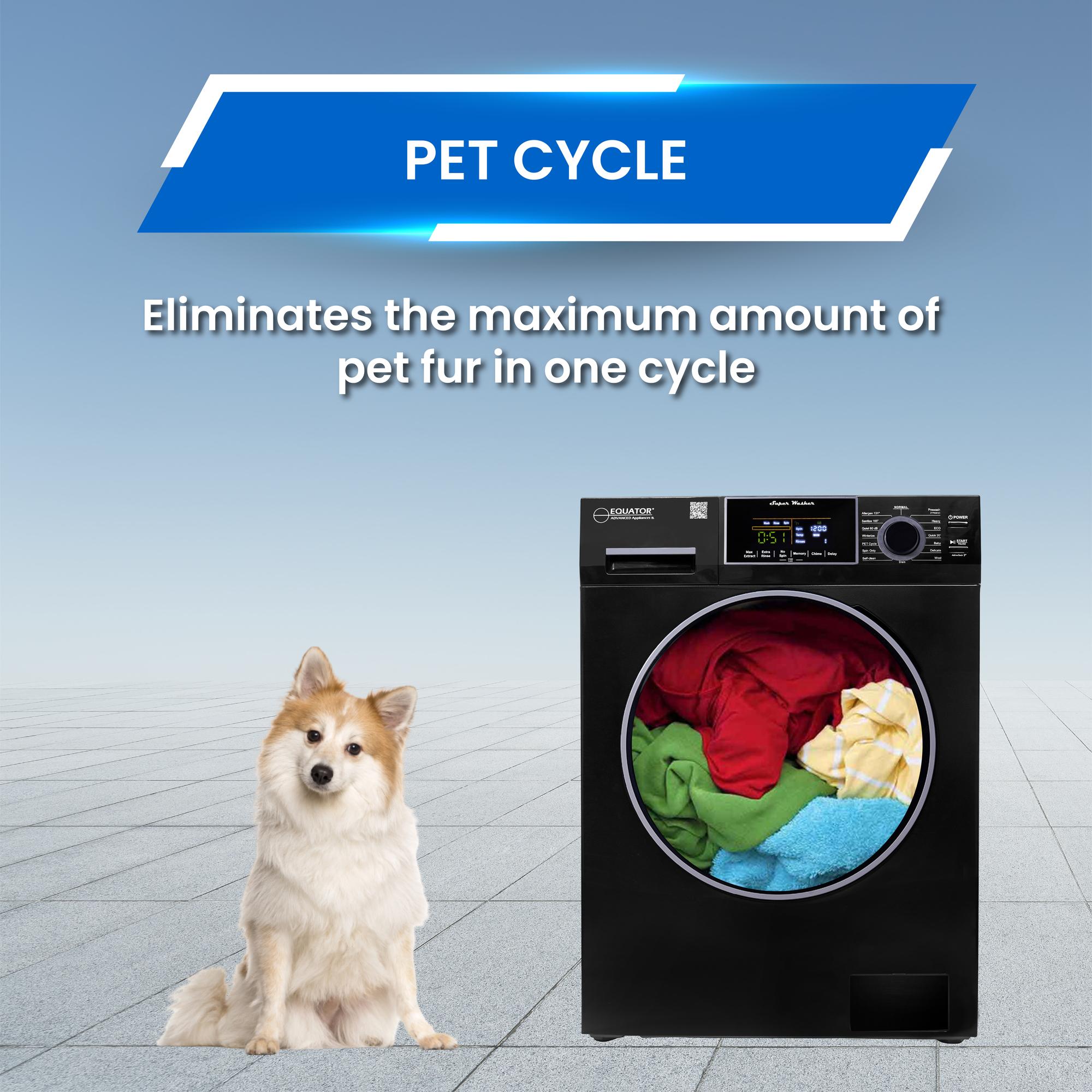 Equator 24 in. 1.6 cu. ft. Electric Front Load Laundry Center with Pet Cycle, Sanitize Cycle & Sensor Dry - Black, Black, hires