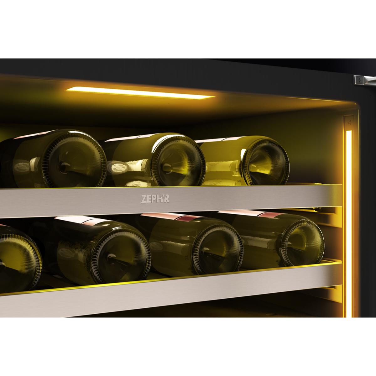 Zephyr Presrv Series 24 in. Undercounter Wine Cooler with Wood Racks, Dual Temperature Zones & 45-Bottle Capacity - Stainless Steel, , hires